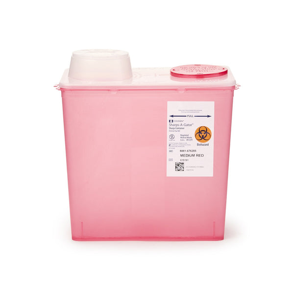 Sharps Container Monoject Red Base 10 9/10 H X 10 1/2 W X 6 3/4 D Inch Vertical Entry 2 Gallon