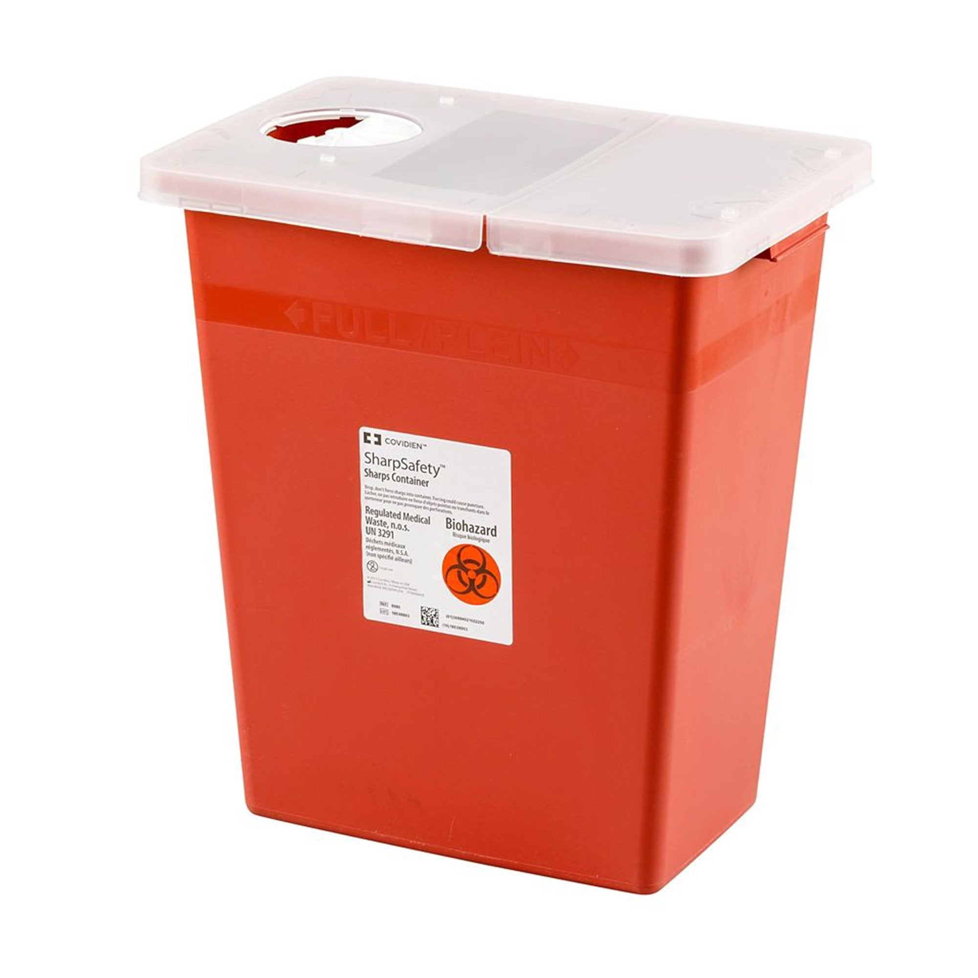 Sharps Container SharpSafety Red Base 26 H X 18 1/4 W X 12 3/4 D Inch Horizontal Entry 18 Gallon