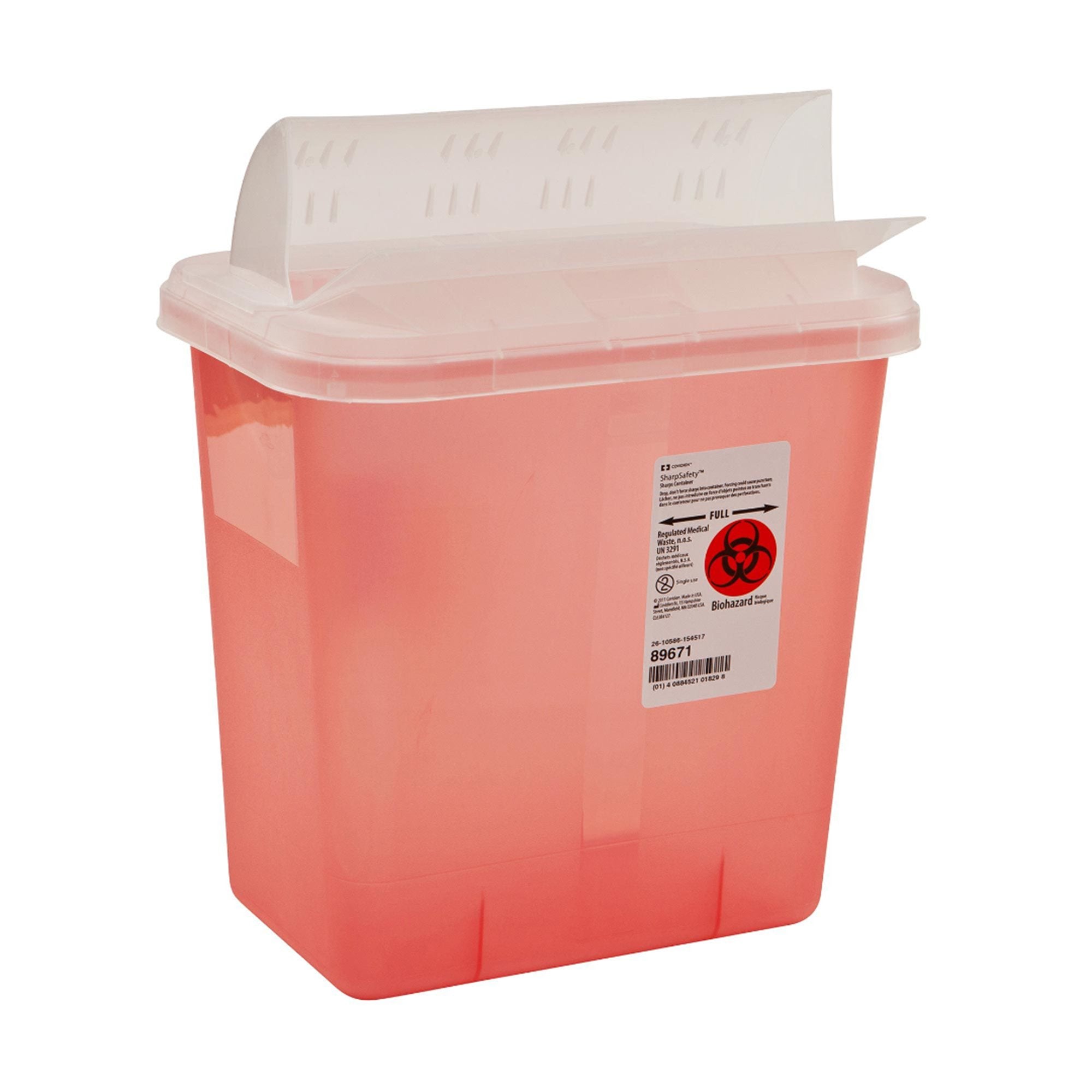 Sharps Container SharpSafety Translucent Red Base 12 3/4 H X 7 1/4 D X 10 1/2 W Inch Horizontal Entry 2 Gallon