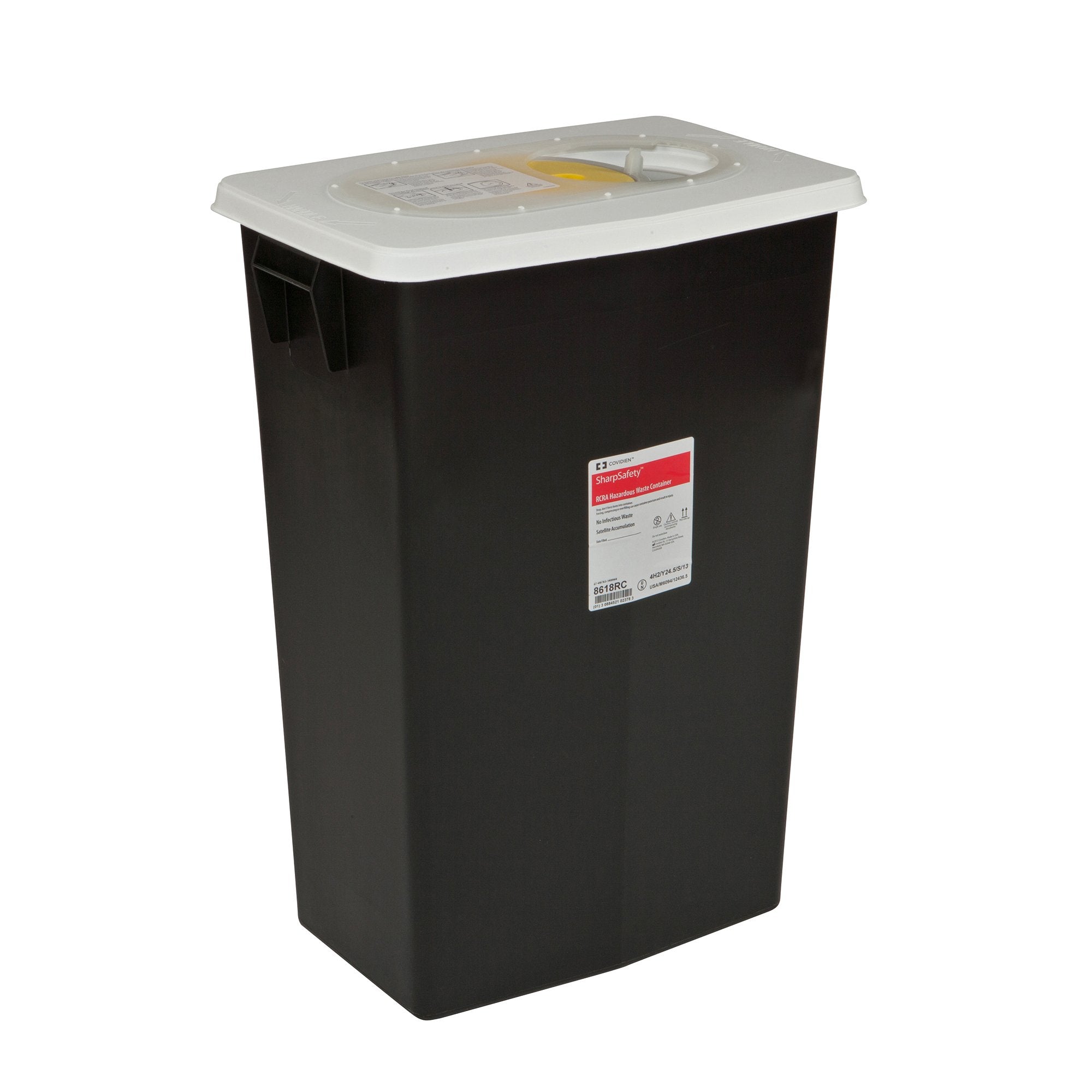 RCRA Waste Container SharpSafety Black Base 26 H X 12 3/4 D X 18 1/4 W Inch Vertical Entry 18 Gallon