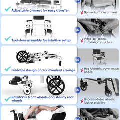 shower chair with wheels hybodies folding shower wheel transport chair commode rolling bath chair for handicap elderly injured