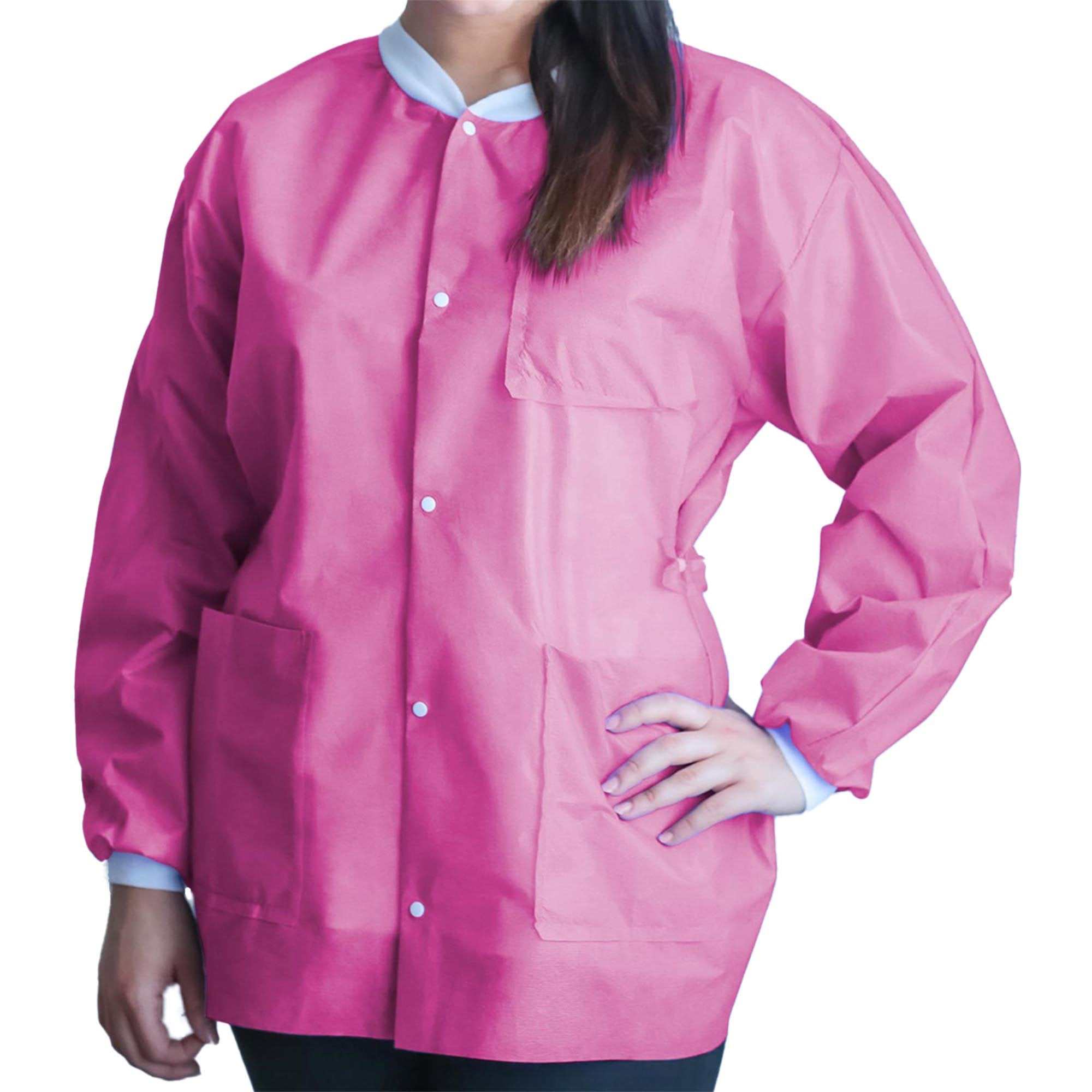 Lab Jacket FitMe Raspberry Pink Small Hip Length 3-Layer SMS Disposable, Packaging Type- Case