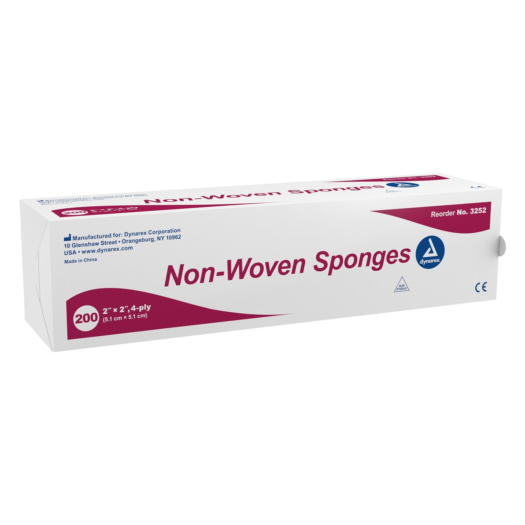 Nonwoven Sponge Dynarex 2 X 2 Inch 4-Ply NonSterile 200 per Pack, Packaging Type- Box