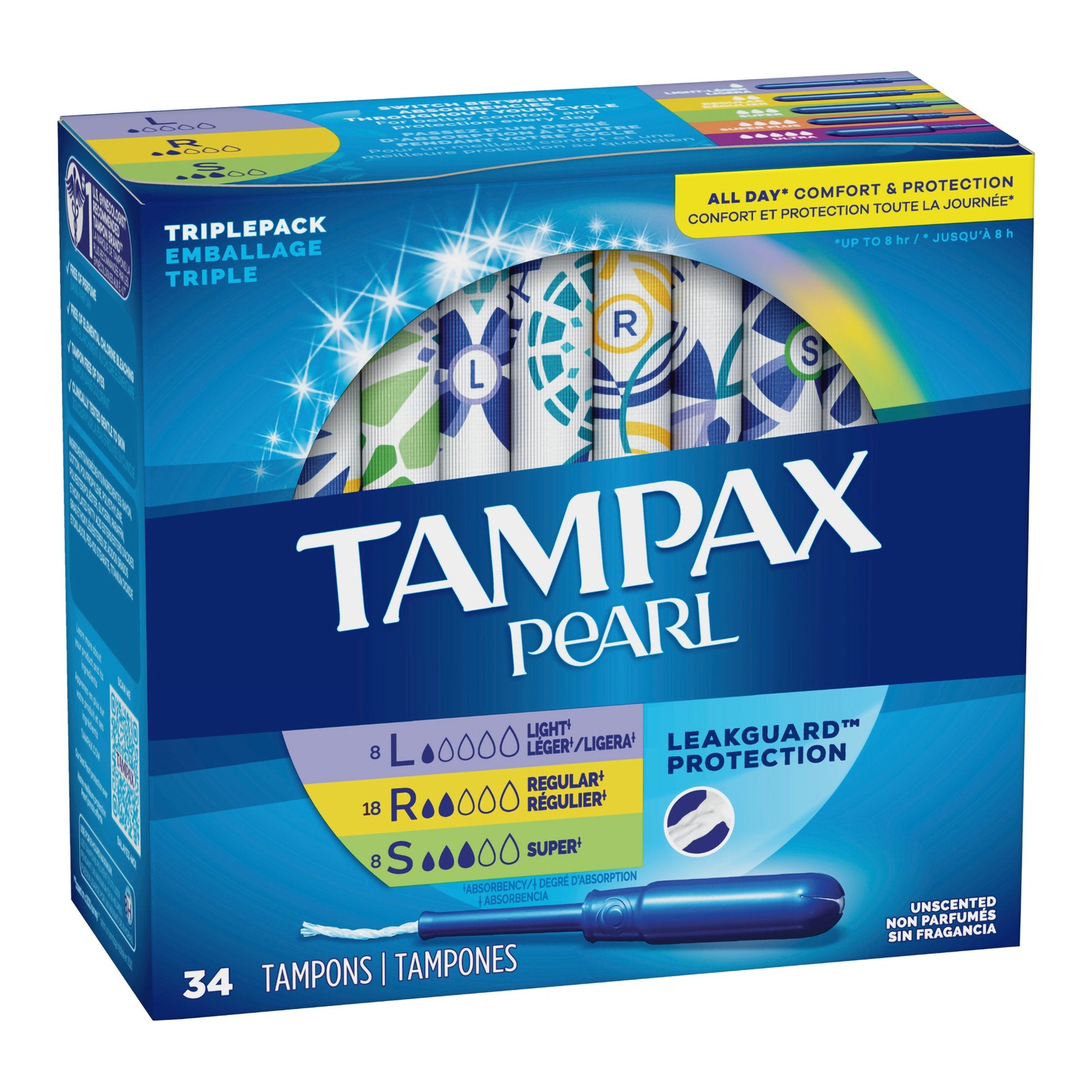 Tampon Tampax Pearl Light / Regular / Super Absorbency Plastic Applicator Individually Wrapped, Packaging Type- Box