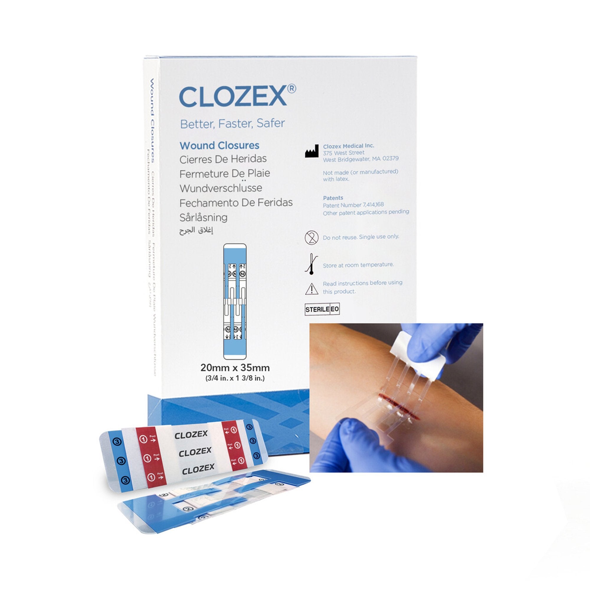 Skin Closure Device Clozex 3/4 X 1 3/8 Inch Polyurethane, Polyester, Medical Grade Acrylic Interlaced Closure Strip Clear