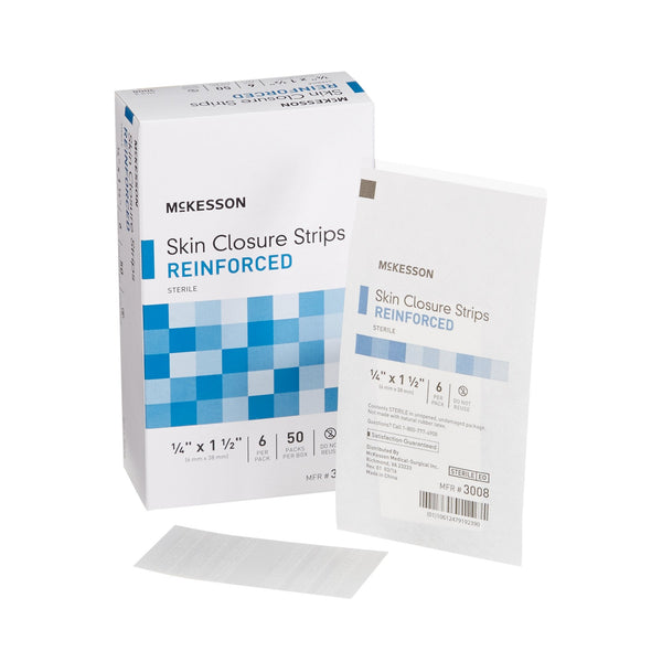 Skin Closure Strip McKesson 1/4 X 1 1/2 Inch Nonwoven Material Reinforced Strip White