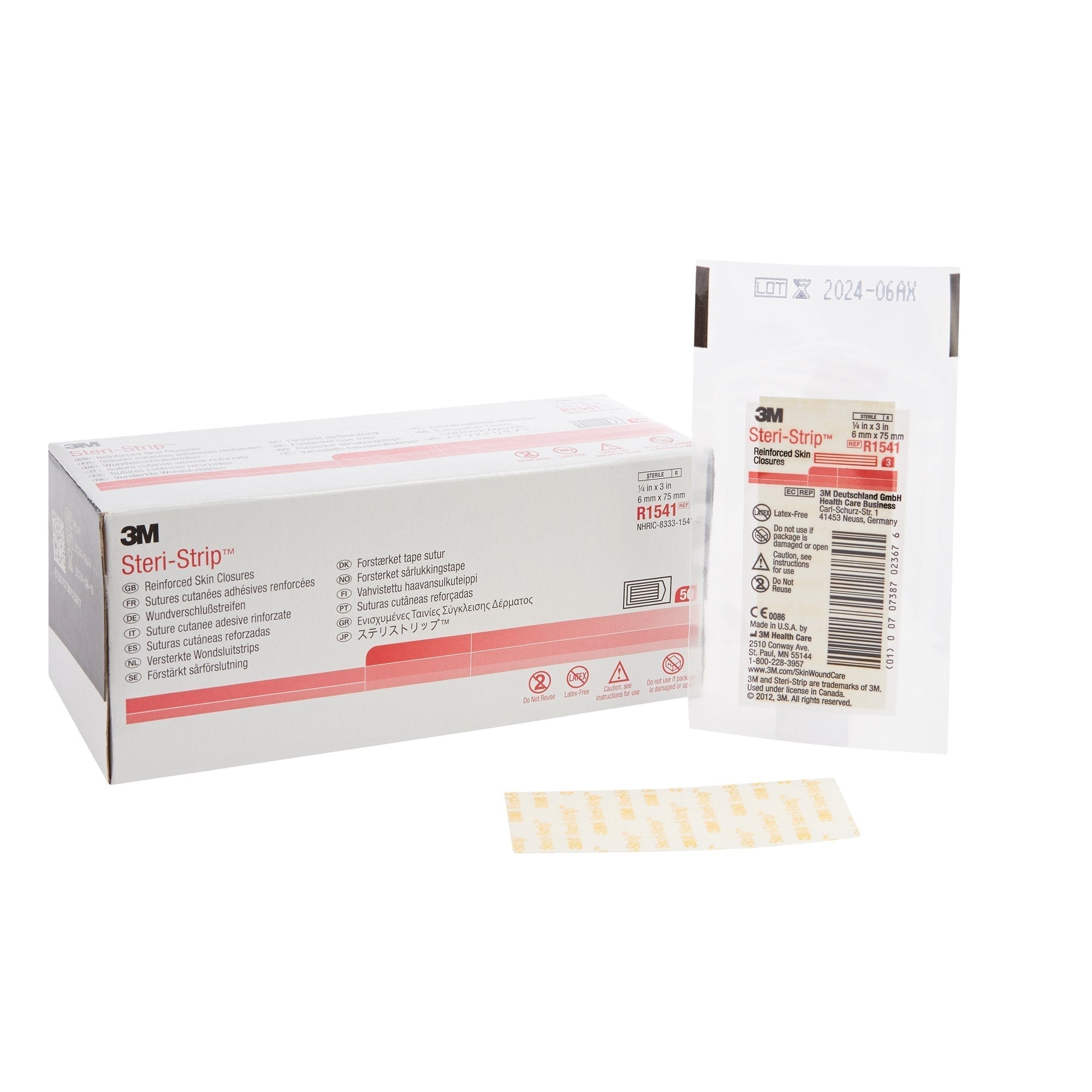 Skin Closure Strip Steri Strip 1/4 X 3 Inch Nonwoven Material Reinforced Strip White