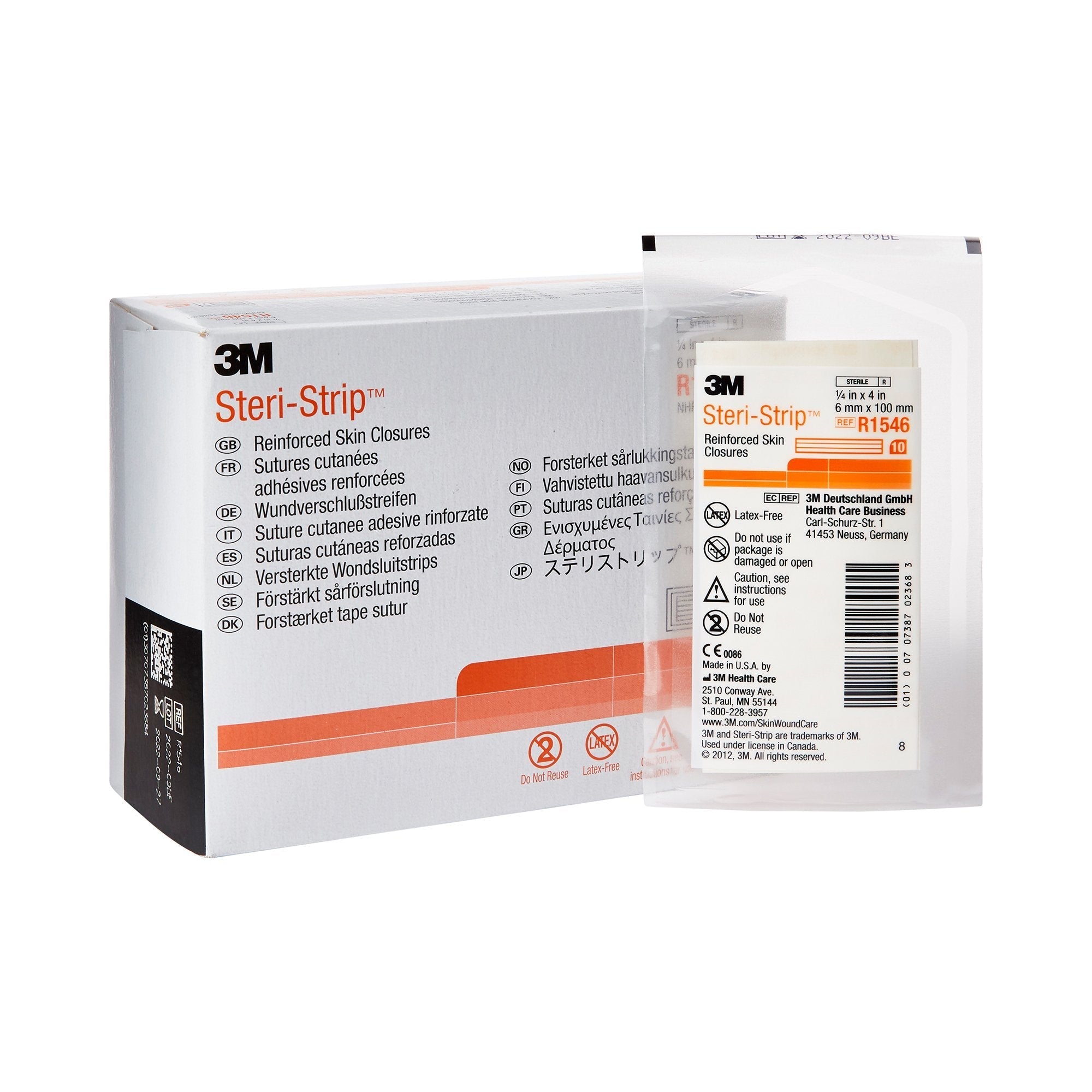 Skin Closure Strip Steri Strip 1/4 X 4 Inch Nonwoven Material Reinforced Strip White