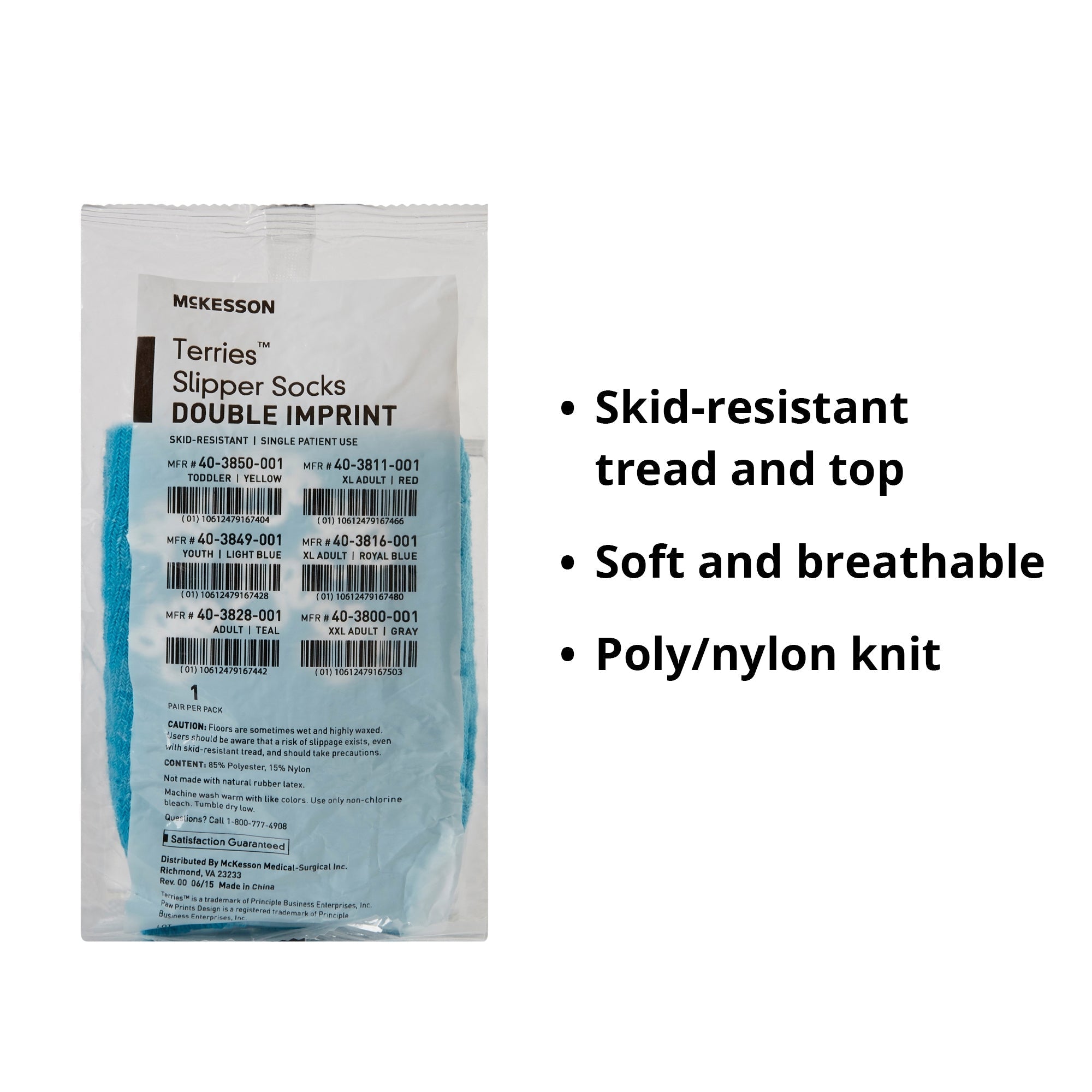 slipper socks mckesson terries unisex adult one size fits most double tread single patient use teal packaging type case