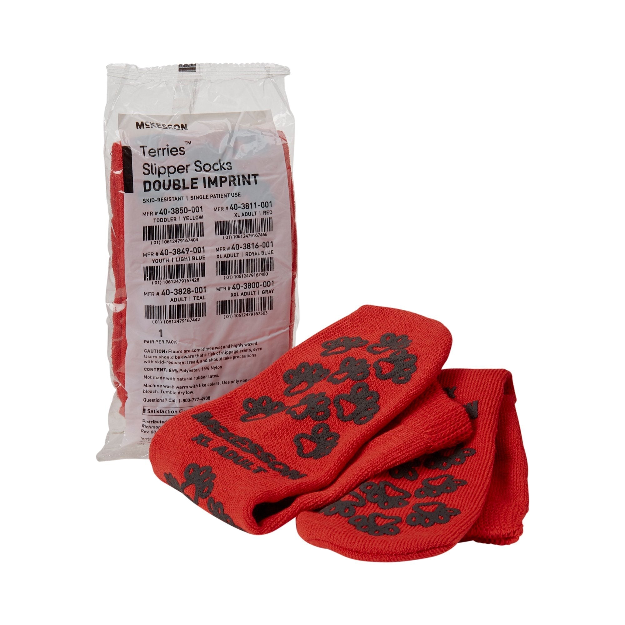 Slipper Socks McKesson Terries Unisex Adult X Large Double Tread Single Patient Use Red