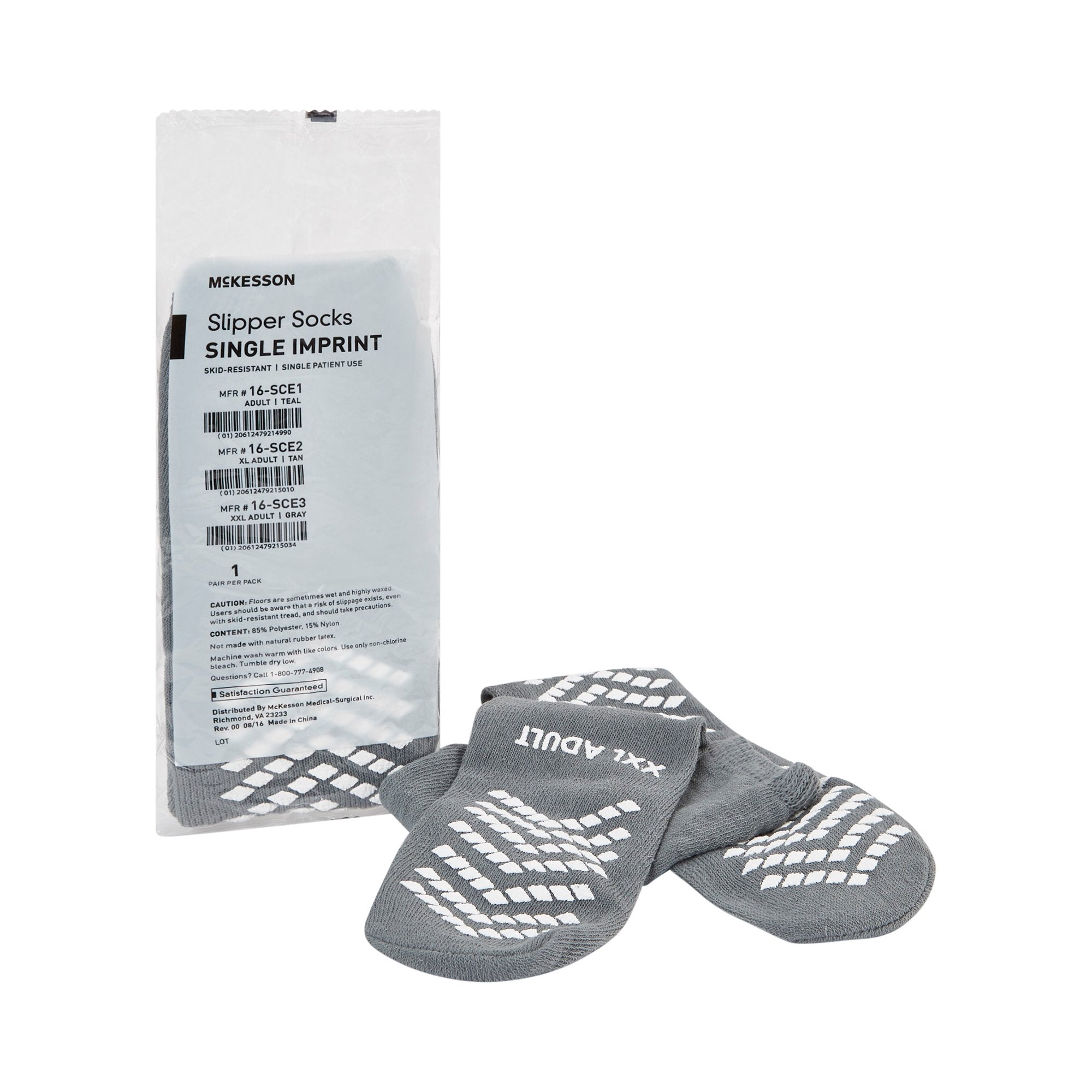 Slipper Socks McKesson Unisex Adult 2X Large Single Tread Single Patient Use Gray