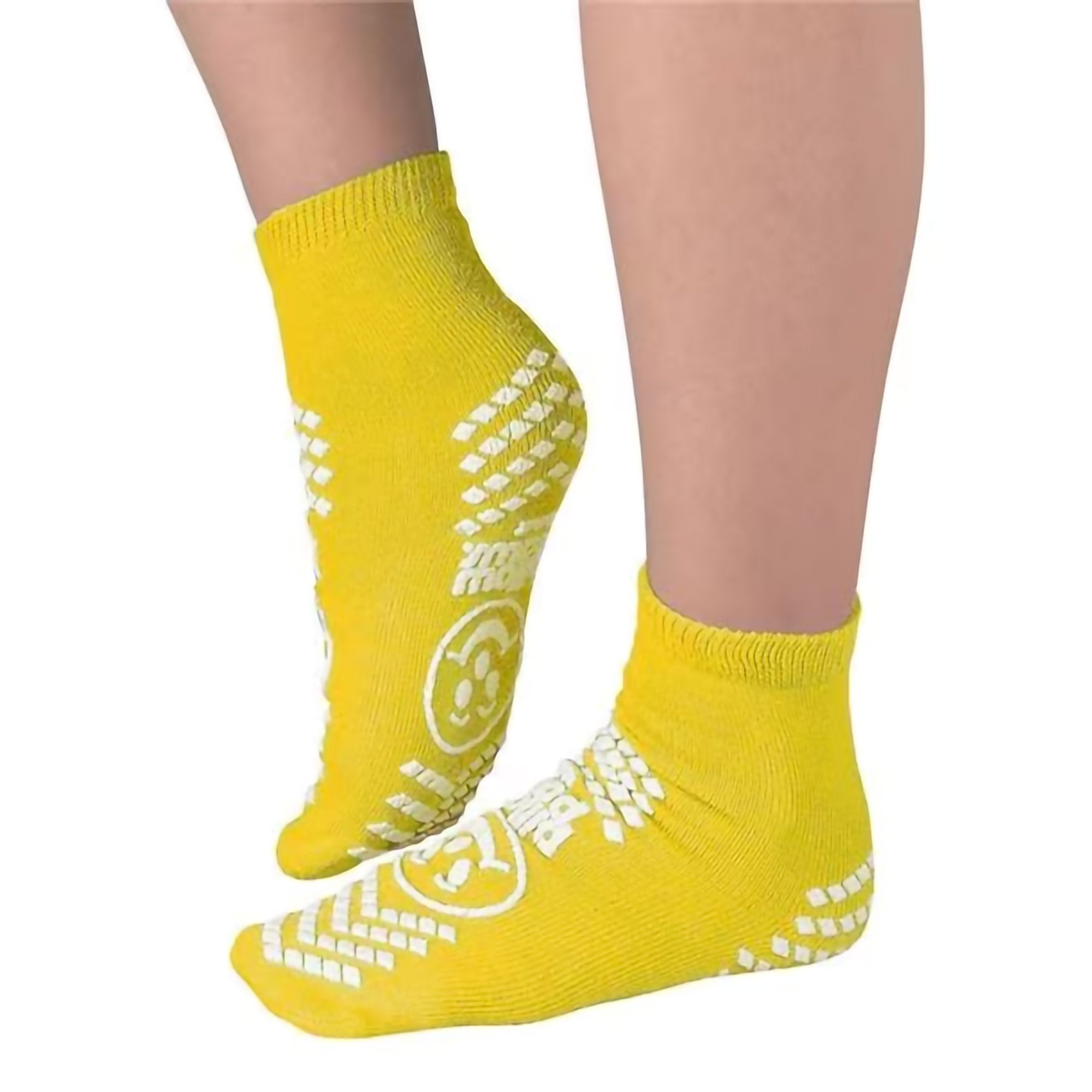 Slipper Socks Pillow Paws Risk Alert Terries Unisex Adult 2X Large All Around Tread Single Patient Use Yellow