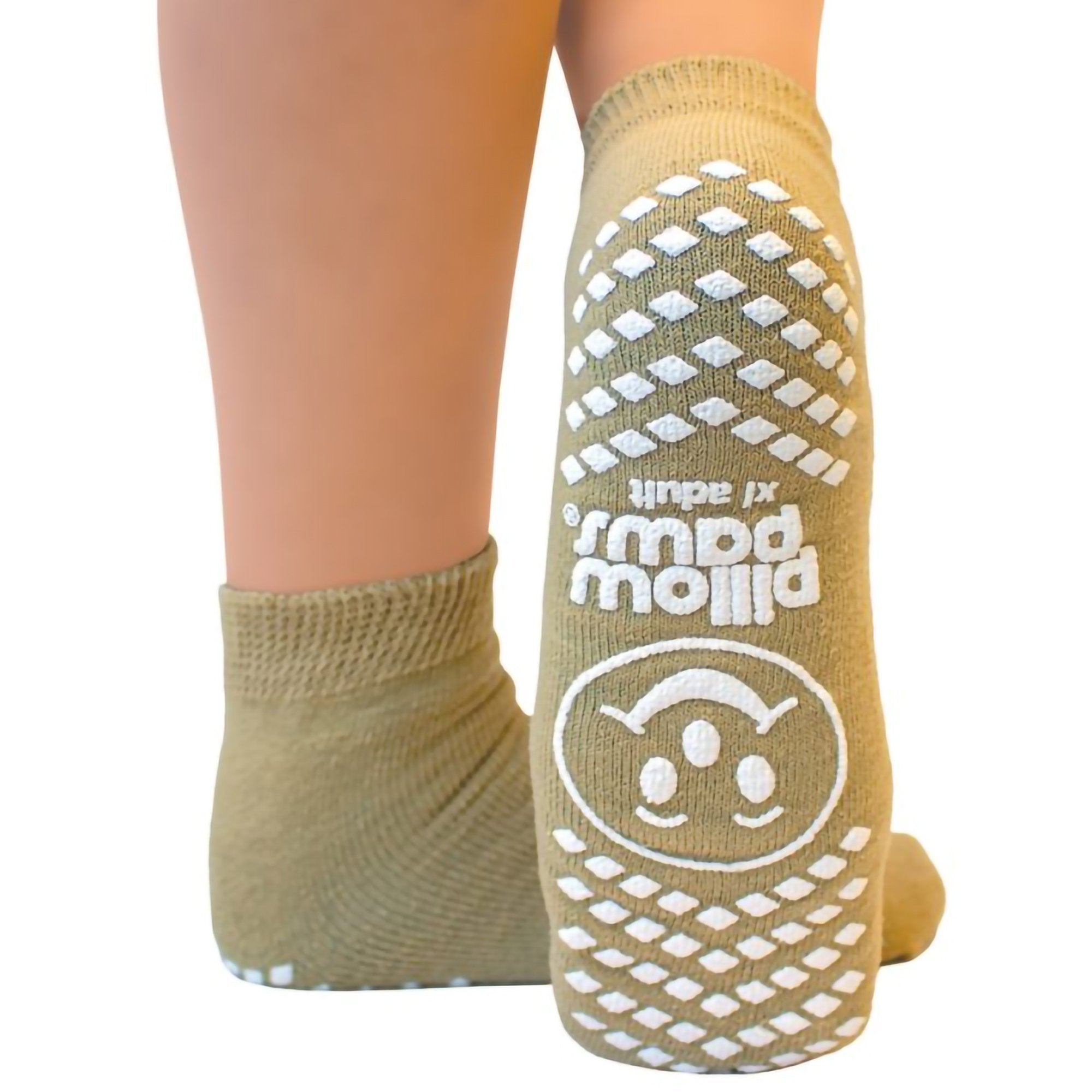 Slipper Socks Pillow Paws Single Imprint Terries Unisex Adult X Large Single Tread Single Patient Use Tan