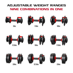 Smartbell, 25Lbs. Quick Select 9 in 1 Adjustable Dumbbell for Home Gym, 5 25Lbs. Weight in 2.5Lbs Increments
