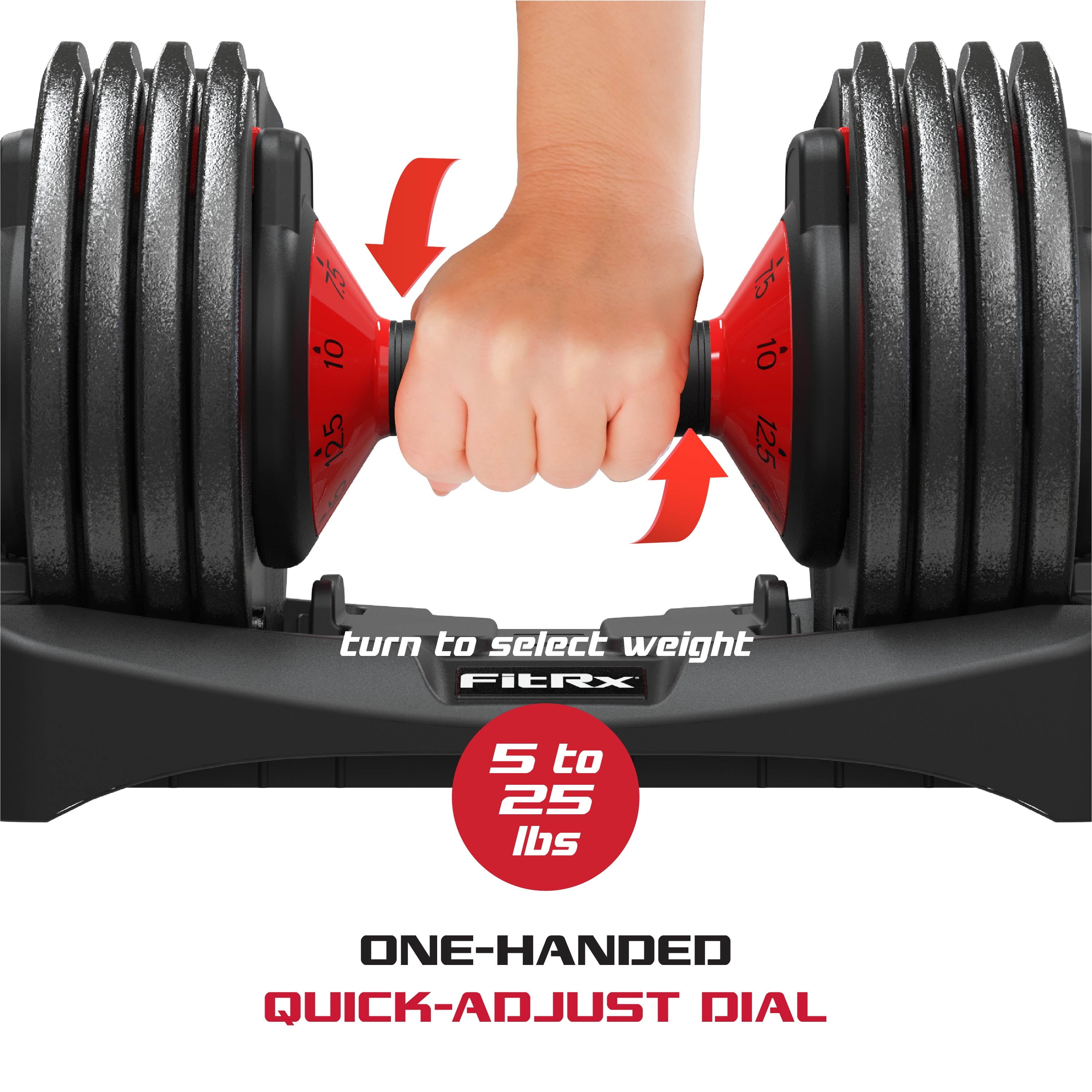 Smartbell, 25Lbs. Quick Select 9 in 1 Adjustable Dumbbell for Home Gym, 5 25Lbs. Weight in 2.5Lbs Increments