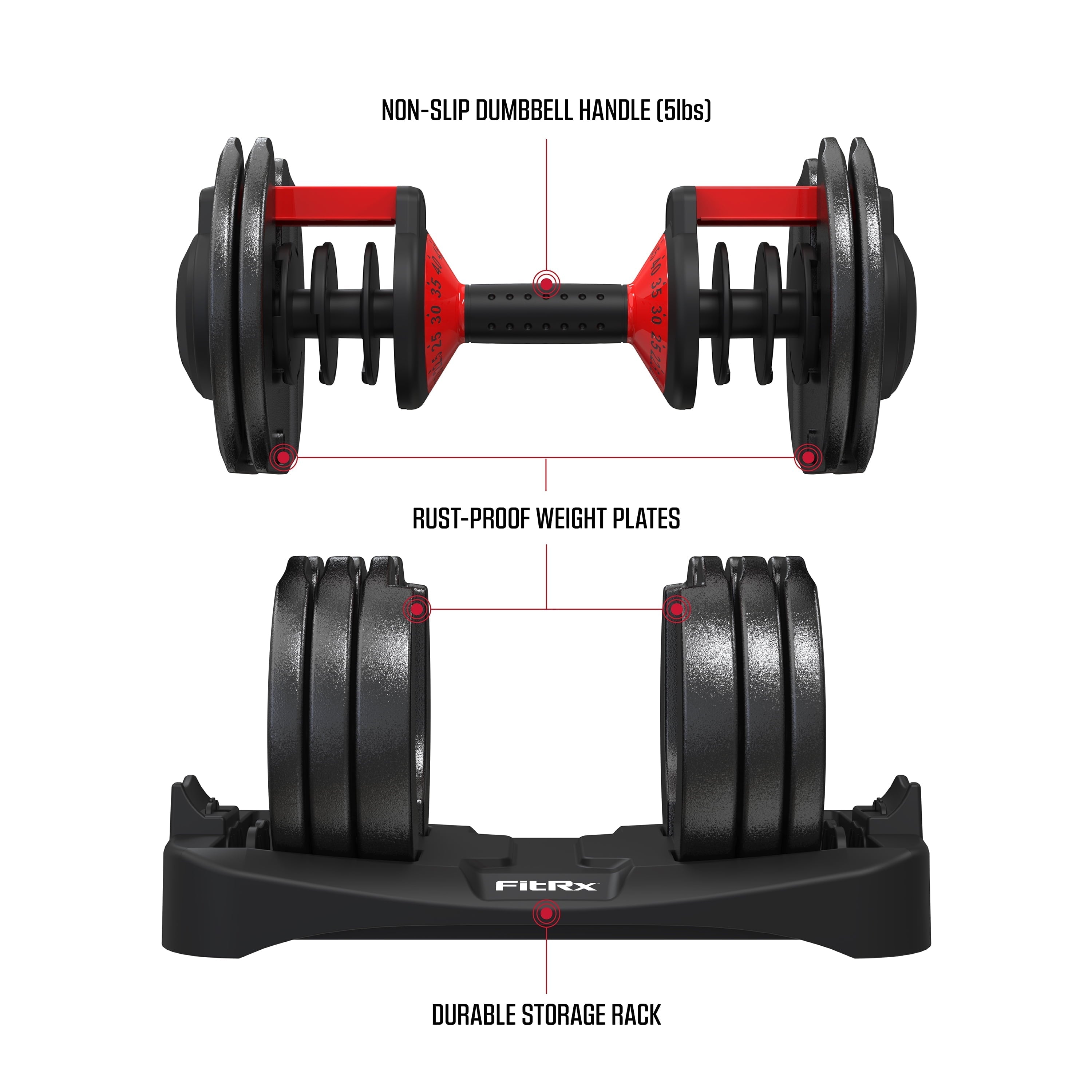 Smartbell XL, Quick Select Adjustable Dumbbell, 10 90 Lbs. Weight, Black, Single