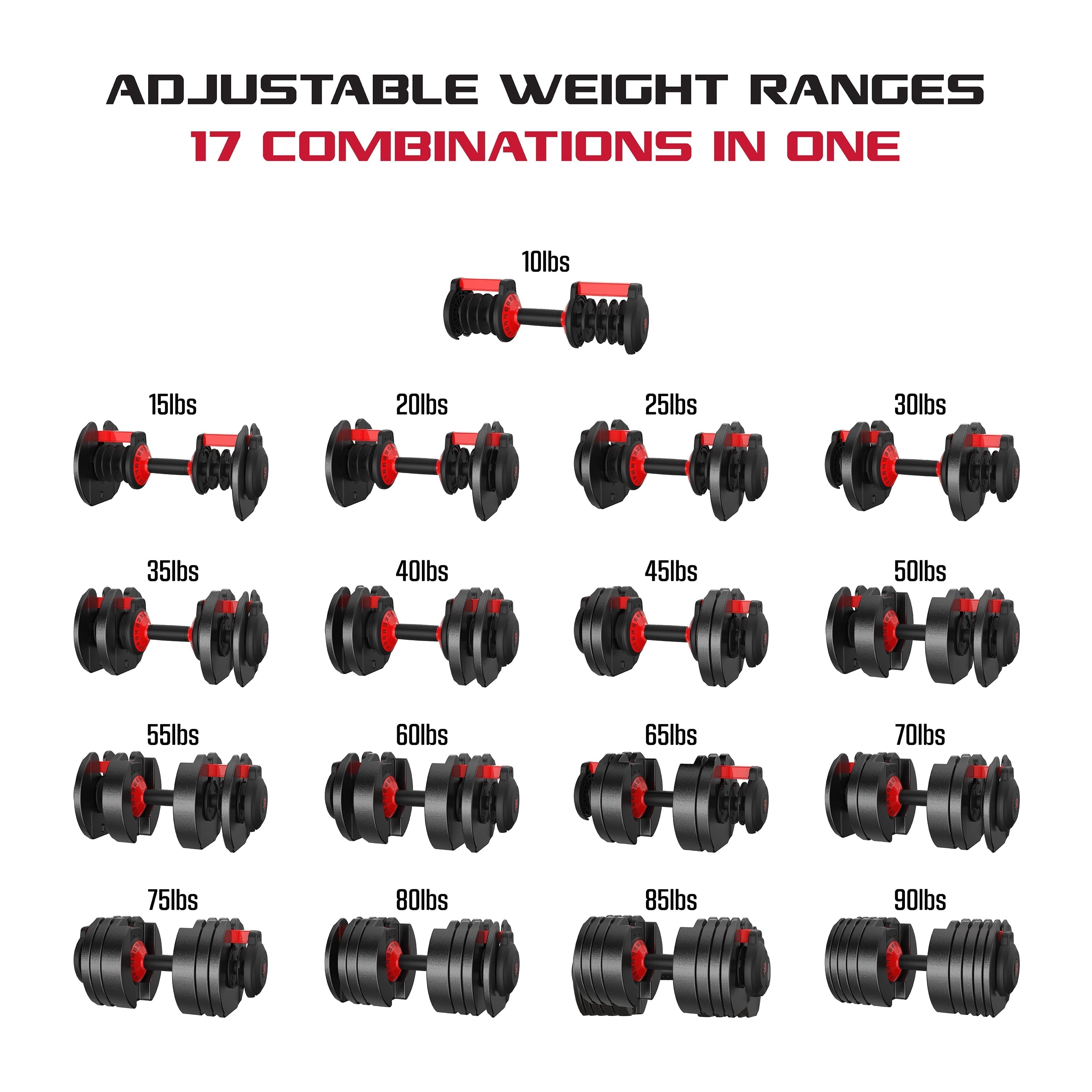 Smartbell XL, Quick Select Adjustable Dumbbell, 10 90 Lbs. Weight, Black, Single