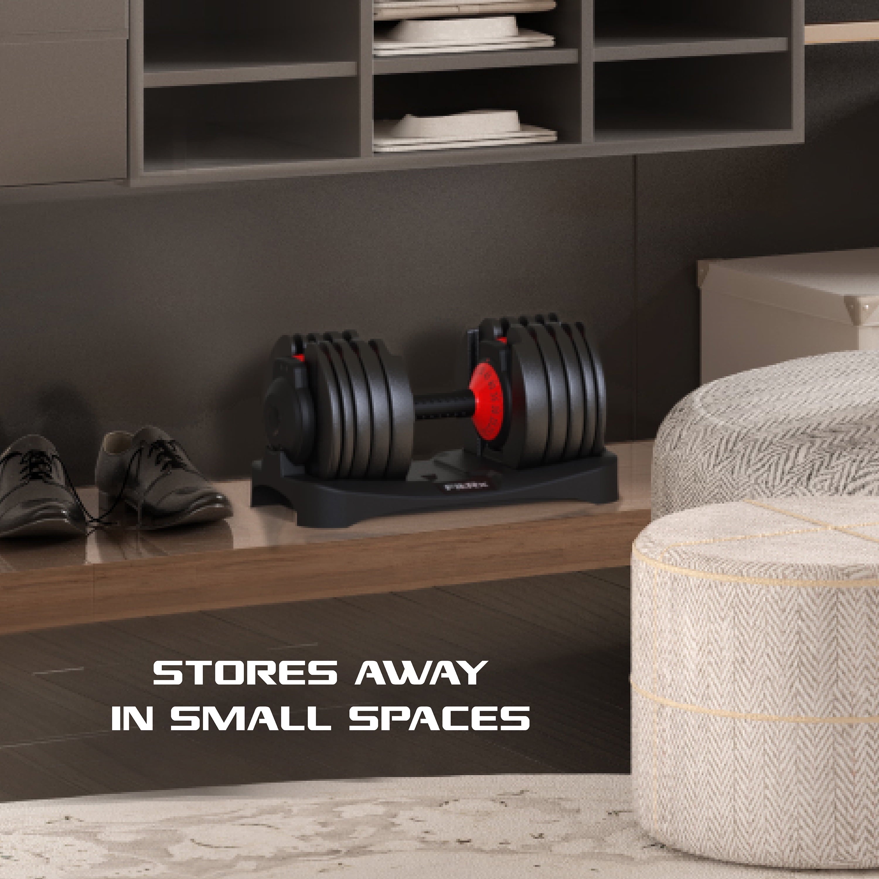 Smartbell XL, Quick Select Adjustable Dumbbell, 10 90 Lbs. Weight, Black, Single