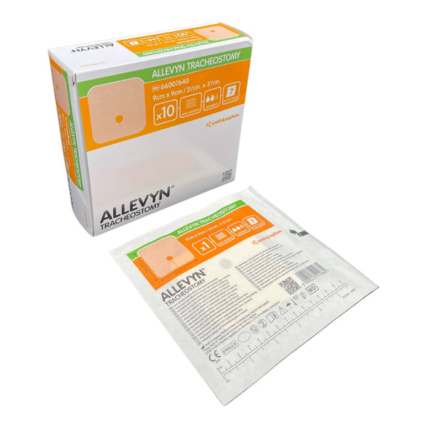 Foam Dressing Allevyn Tracheostomy 3 1/2 X 3 1/2 Inch Without Border Film Backing Nonadhesive Fenestrated Square Sterile