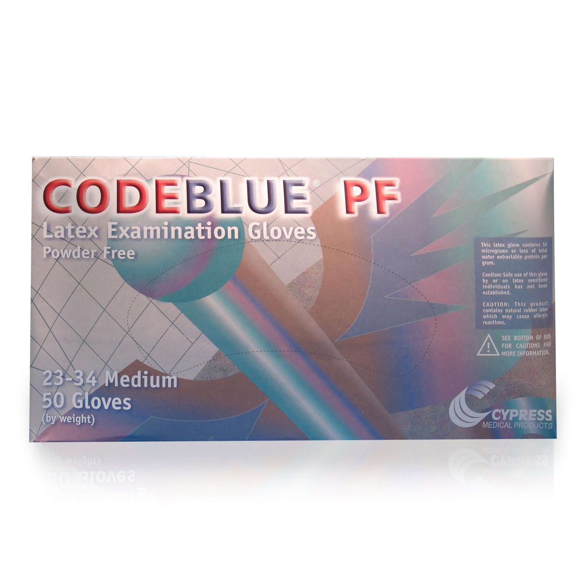 Exam Glove CODEBLUE PF Medium NonSterile Latex Extended Cuff Length Fully Textured Blue Not Rated, Packaging Type- Case