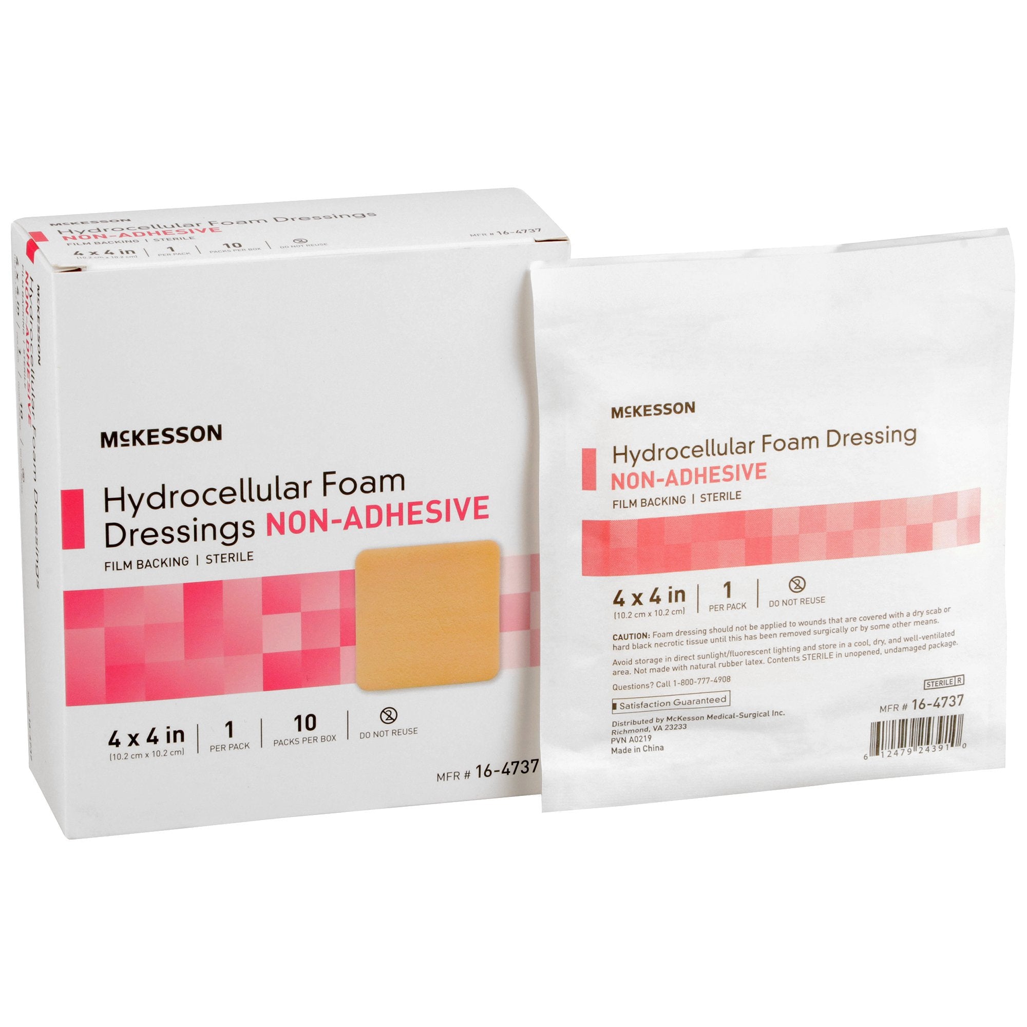 Foam Dressing McKesson 4 X 4 Inch Without Border Film Backing Nonadhesive Square Sterile, Packaging Type- Each