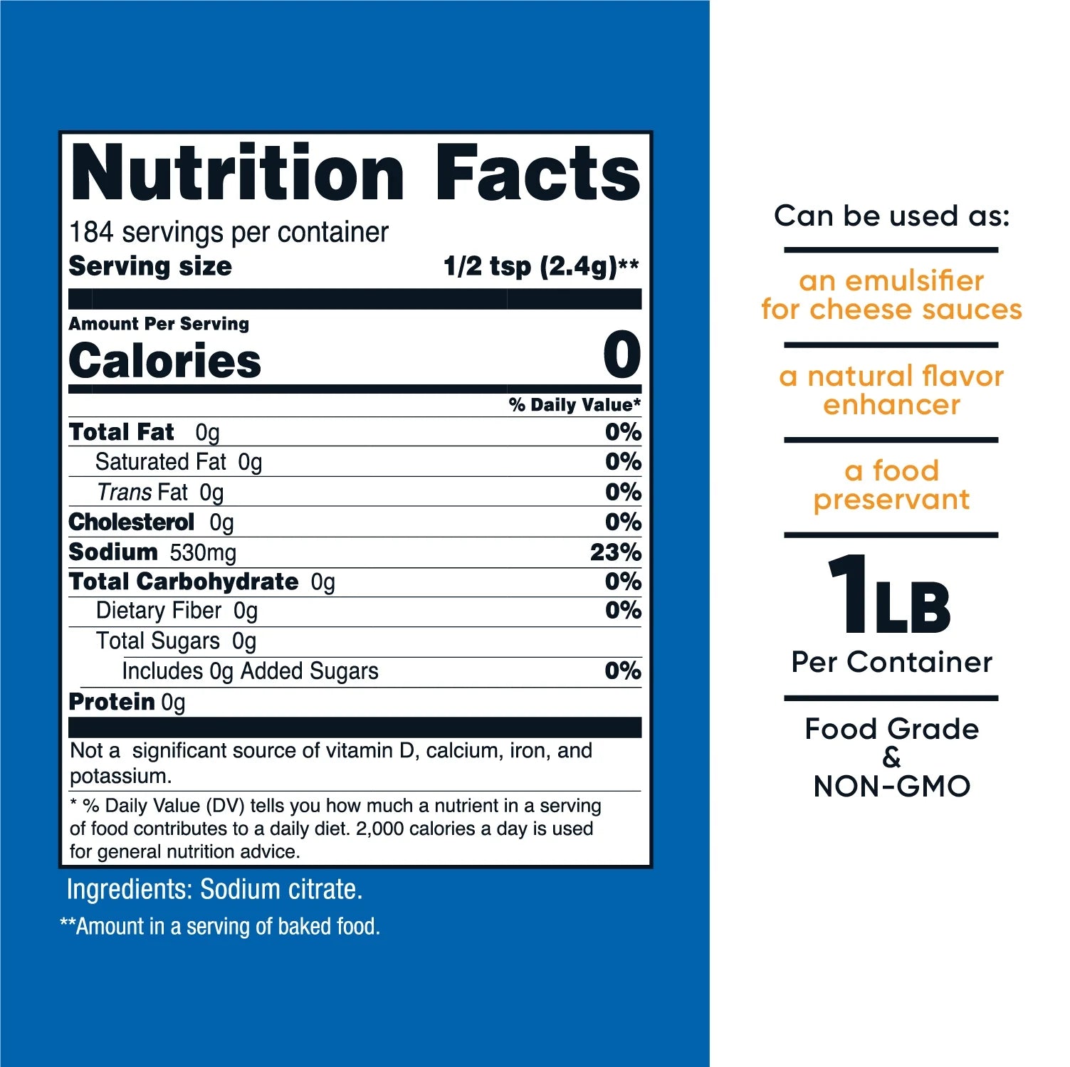 Sodium Citrate Powder 1LB   Food Grade Supplement  Emulsifier, Food Preservant