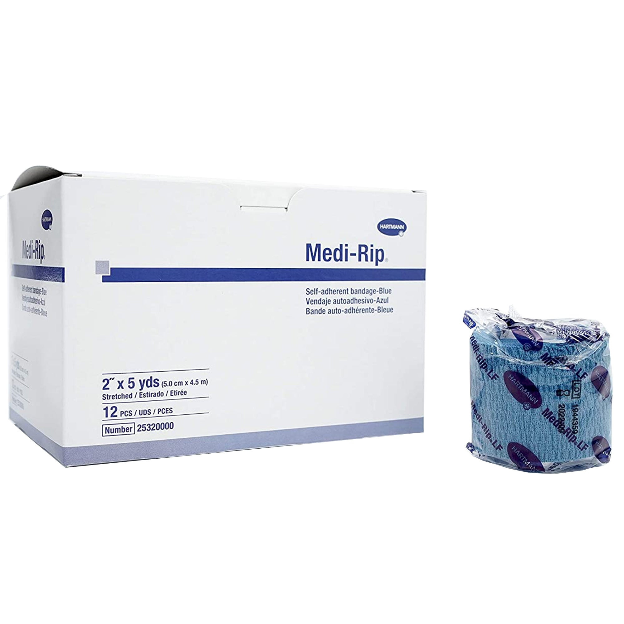 Cohesive Bandage Medi-Rip 2 Inch X 5 Yard Self-Adherent Closure Blue NonSterile Standard Compression, Packaging Type- Box