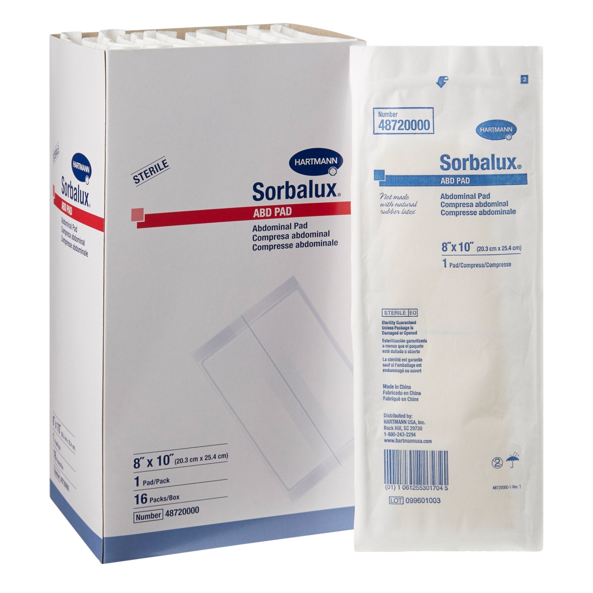 Abdominal Pad Sorbalux ABD 8 X 10 Inch 1 Ply Sterile 1 per Pouch