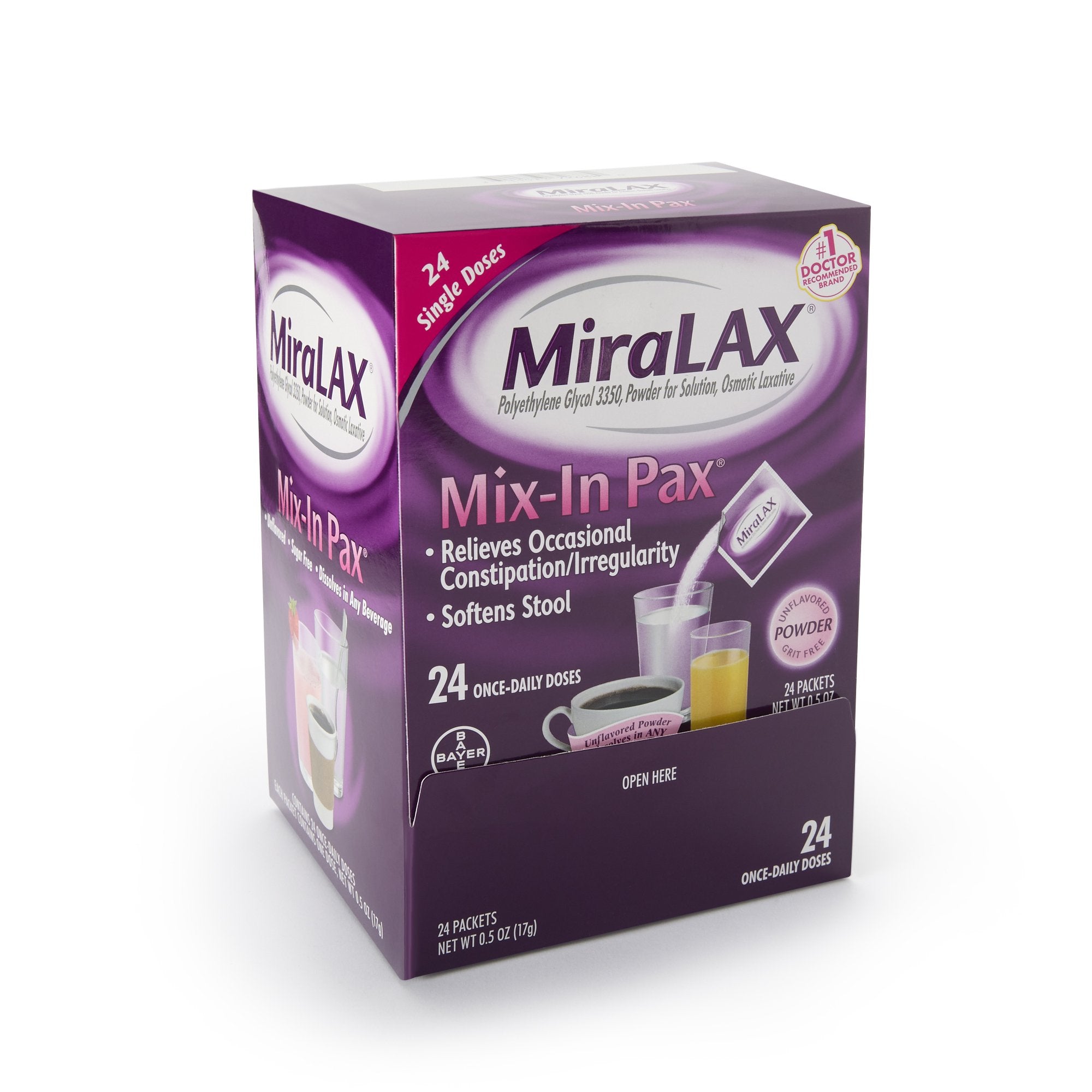 Laxative MiraLAX Powder 24 per Box 17 Gram Strength Polyethylene Glycol 3350, Packaging Type- Box