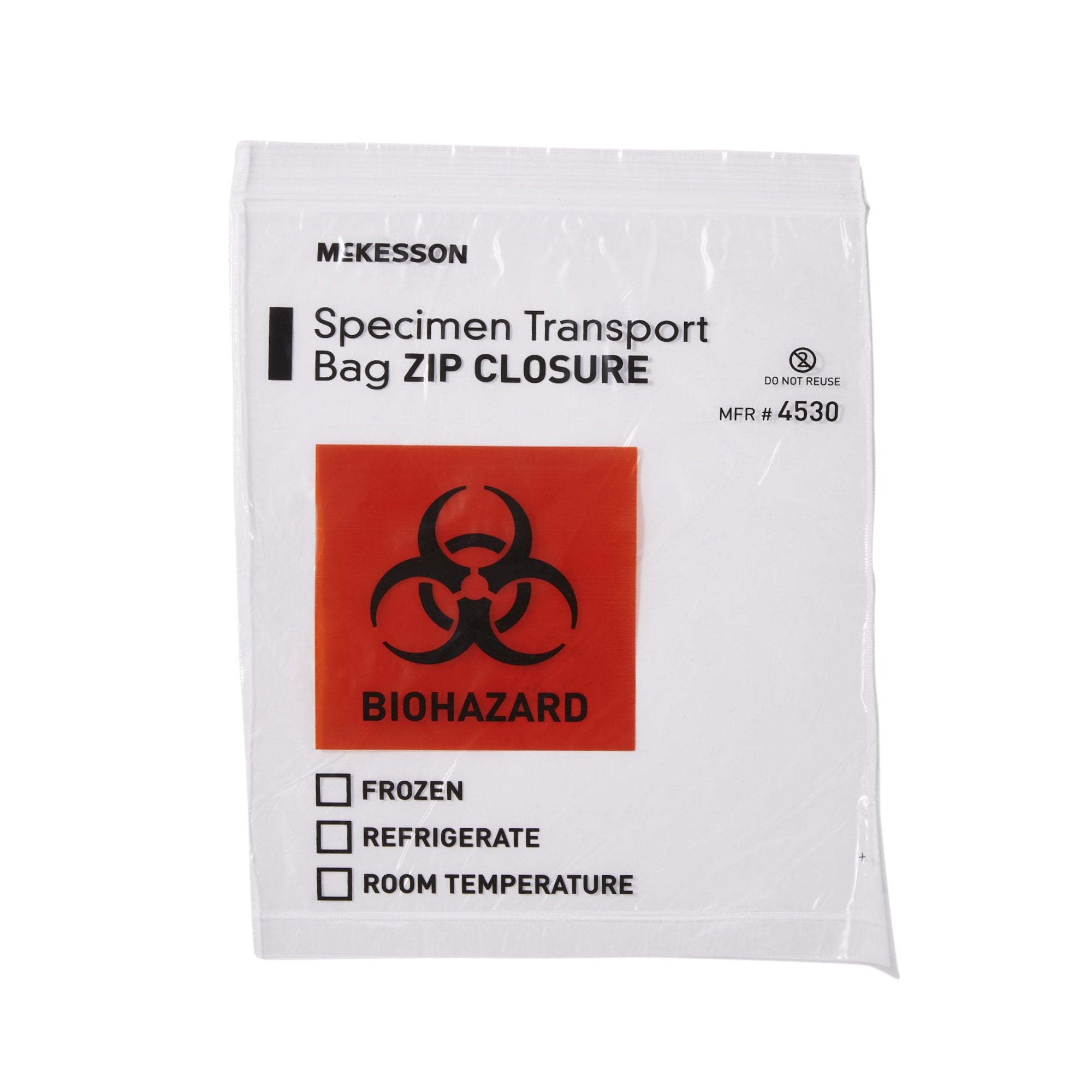 Specimen Transport Bag McKesson 8 X 10 Inch Zip Closure Biohazard Symbol / Storage Instructions NonSterile