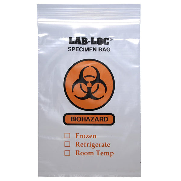 Specimen Transport Bag with Document Pouch Lab Loc 6 X 9 Inch Zip Closure Biohazard Symbol / Storage Instructions NonSterile