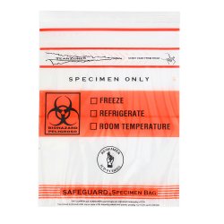 Specimen Transport Bag with Document Pouch SafeGuard TearZone 6 X 9 Inch Zip Closure Biohazard Symbol / Storage Instructions NonSterile