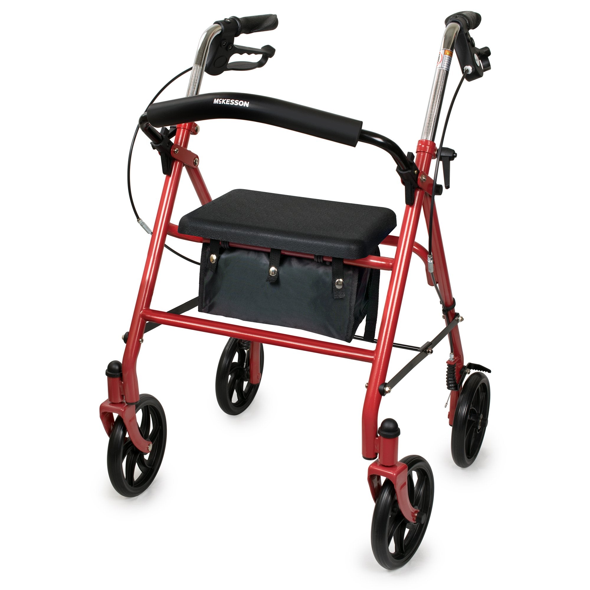 4 Wheel Rollator McKesson Red Adjustable Height / Folding Steel Frame, Packaging Type- Each