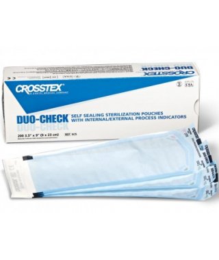 Sterilization Pouch Duo Check Ethylene Oxide (EO) Gas / Steam 3 1/2 X 9 Inch Transparent / Blue Self Seal Paper / Film