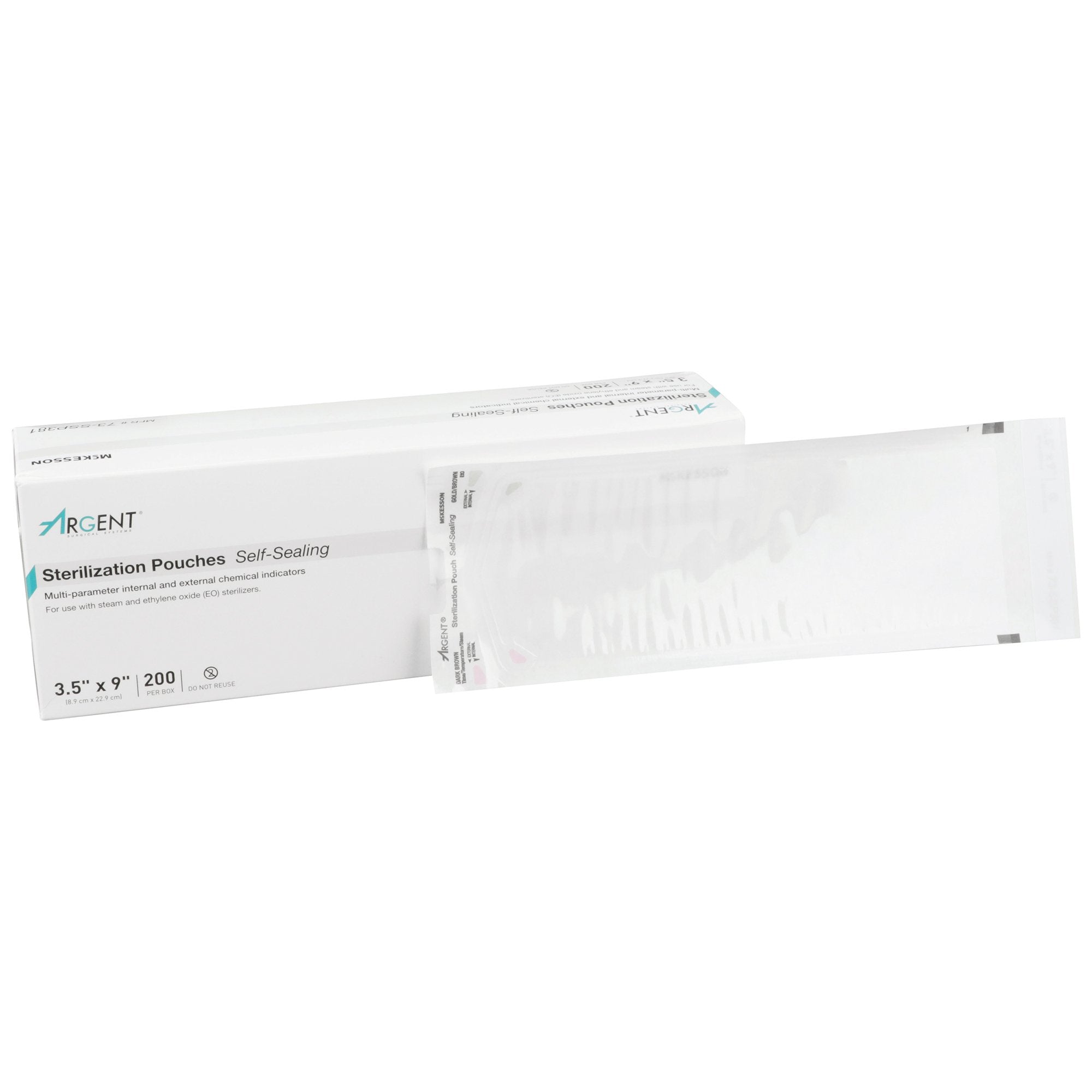 Sterilization Pouch McKesson Argent Sure Check Ethylene Oxide (EO) Gas / Steam 3 1/2 X 9 Inch Transparent / Blue Self Seal Paper / Film