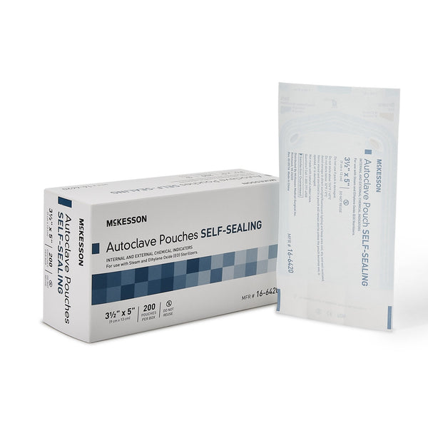Sterilization Pouch McKesson Ethylene Oxide (EO) Gas / Steam 3 1/2 X 5 Inch Transparent Blue / White Self Seal Paper / Film