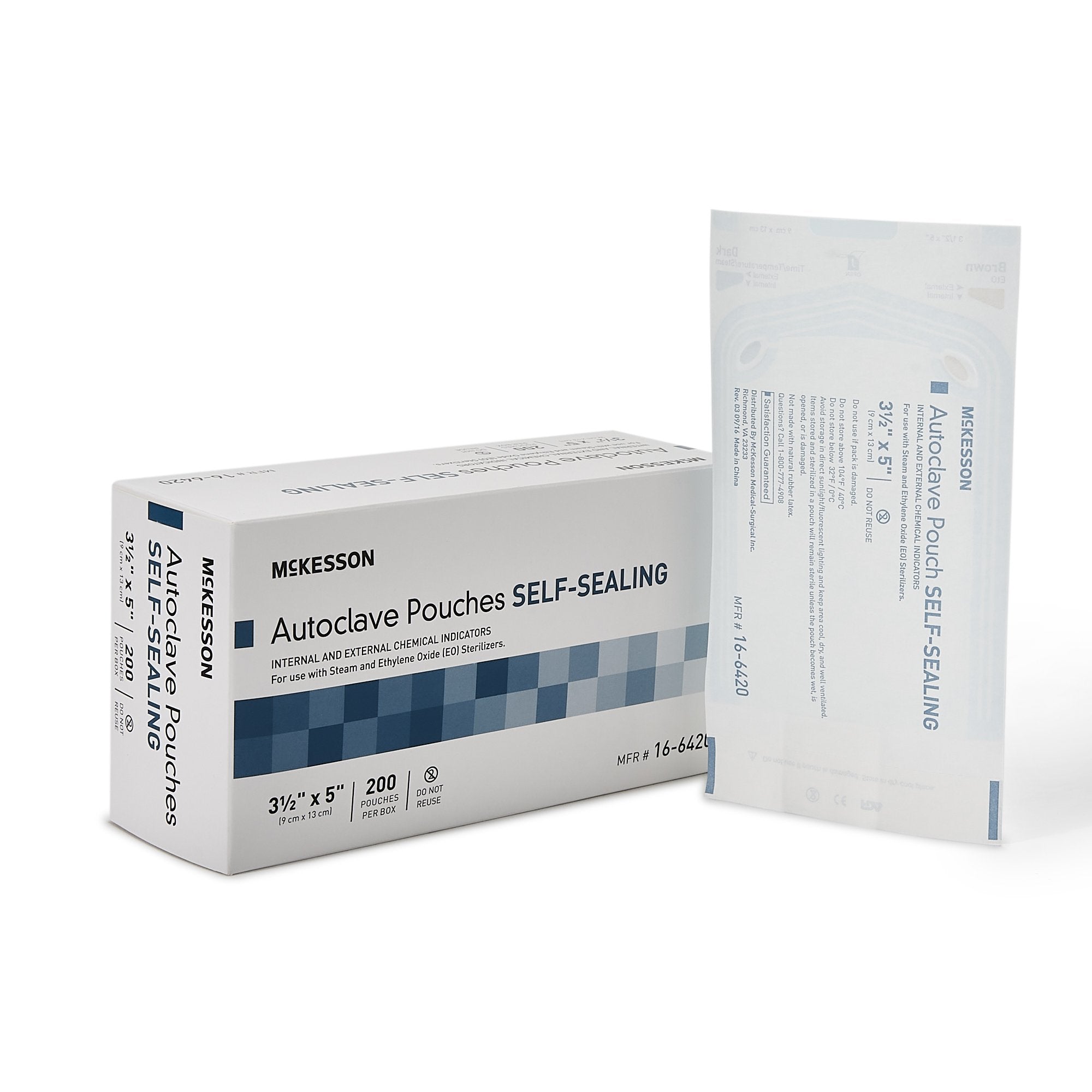 Sterilization Pouch McKesson Ethylene Oxide (EO) Gas / Steam 3 1/2 X 5 Inch Transparent Blue / White Self Seal Paper / Film