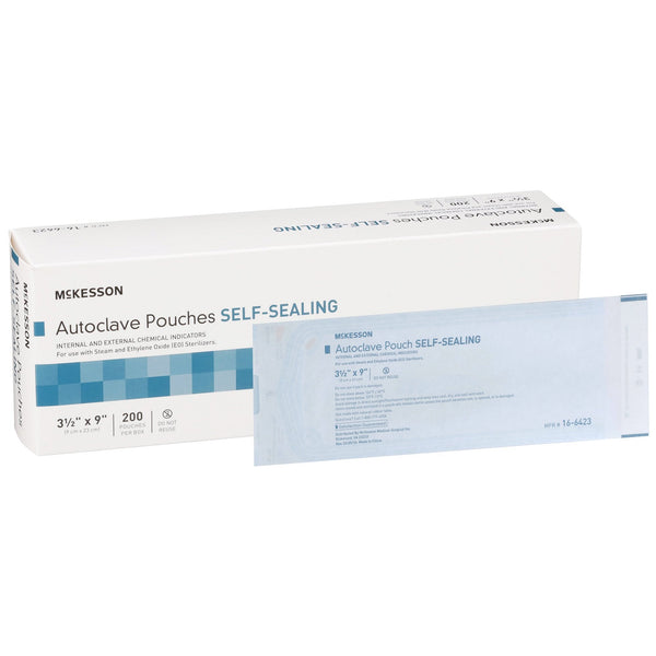 Sterilization Pouch McKesson Ethylene Oxide (EO) Gas / Steam 3 1/2 X 9 Inch Transparent Blue / White Self Seal Paper / Film