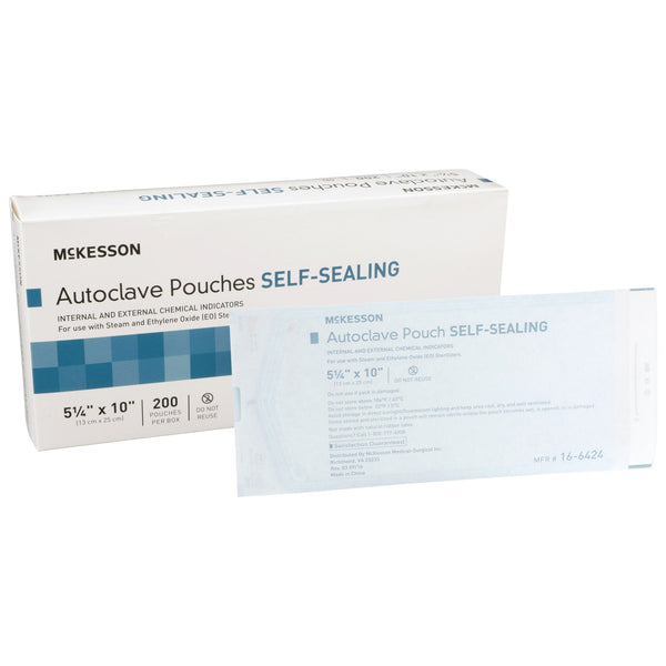 Sterilization Pouch McKesson Ethylene Oxide (EO) Gas / Steam 5 1/4 X 10 Inch Transparent Blue / White Self Seal Paper / Film