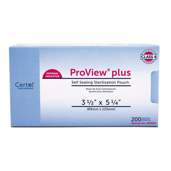Sterilization Pouch ProView plus Gas / Steam / Chemical Vapor 3 1/2 X 5 1/4 Inch Transparent / Blue Self Seal Paper / Film