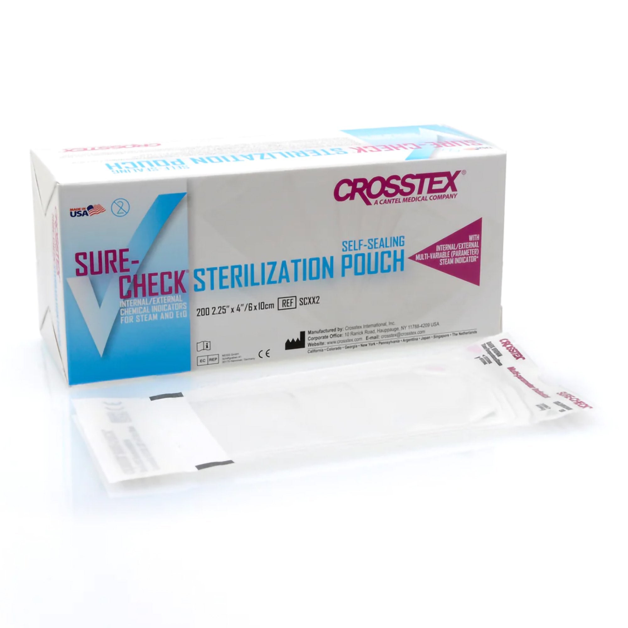 Sterilization Pouch Sure Check Ethylene Oxide (EO) Gas / Steam 2 1/4 X 4 Inch Transparent Self Seal Film