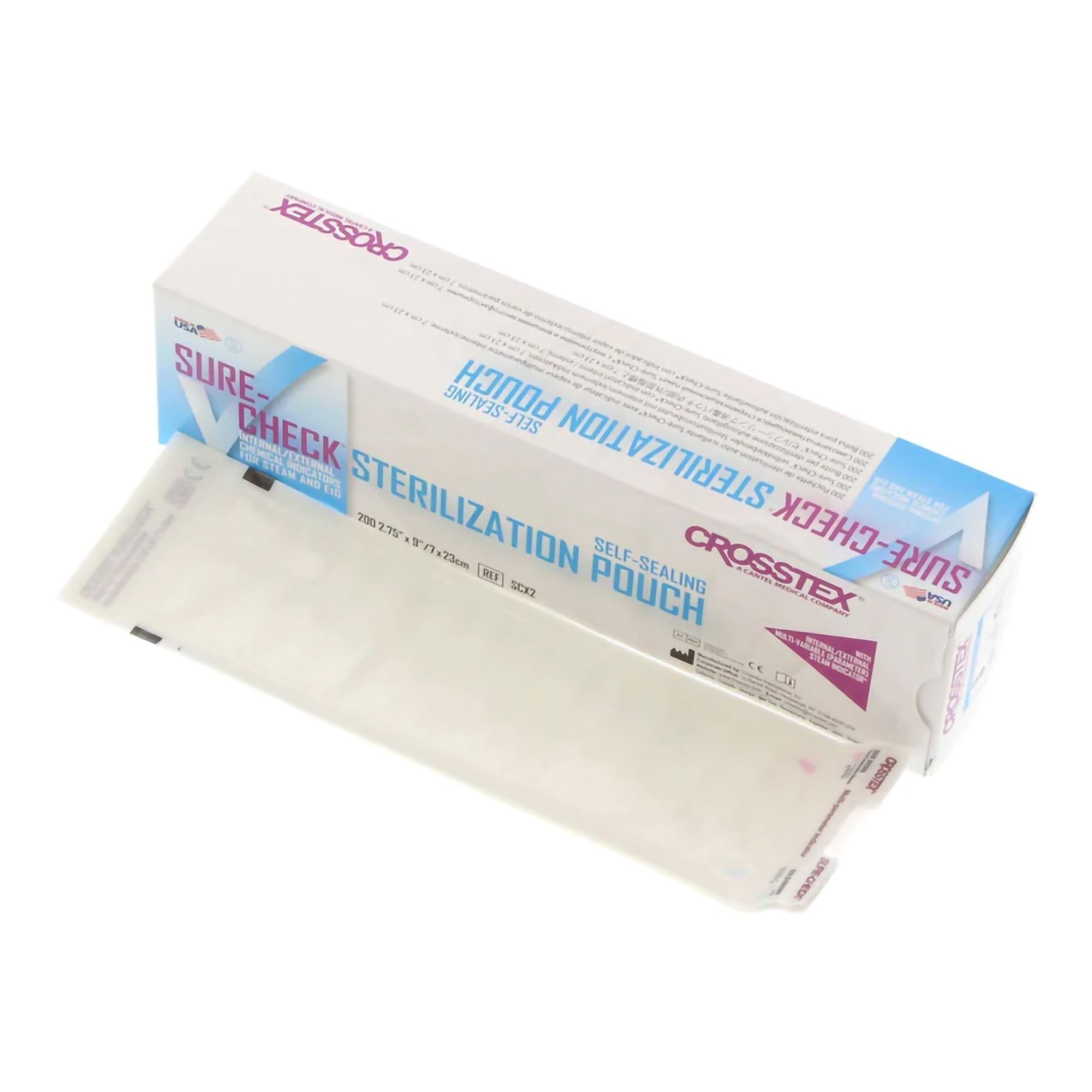 Sterilization Pouch Sure Check Ethylene Oxide (EO) Gas / Steam 2 3/4 X 9 Inch Transparent Self Seal Film