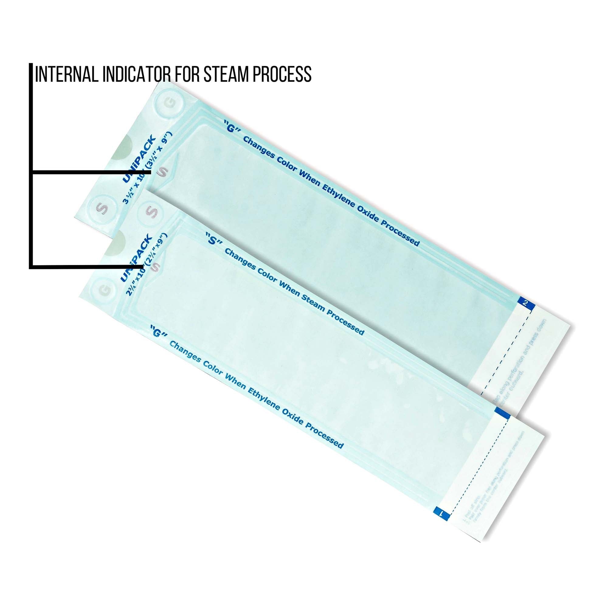 sterilization pouch unipack ethylene oxide eo gas steam 10 x 15 inch transparent blue white self seal paper film