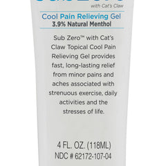 Sub Zero Cool Pain Relieving Gel, 4 oz Tube