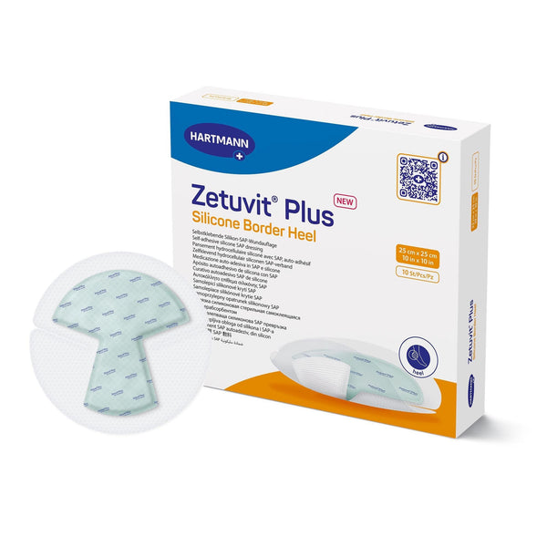 Super Absorbent Dressing Zetuvit Plus Silicone Border Silicone Adhesive 10 X 10 Inch Heel
