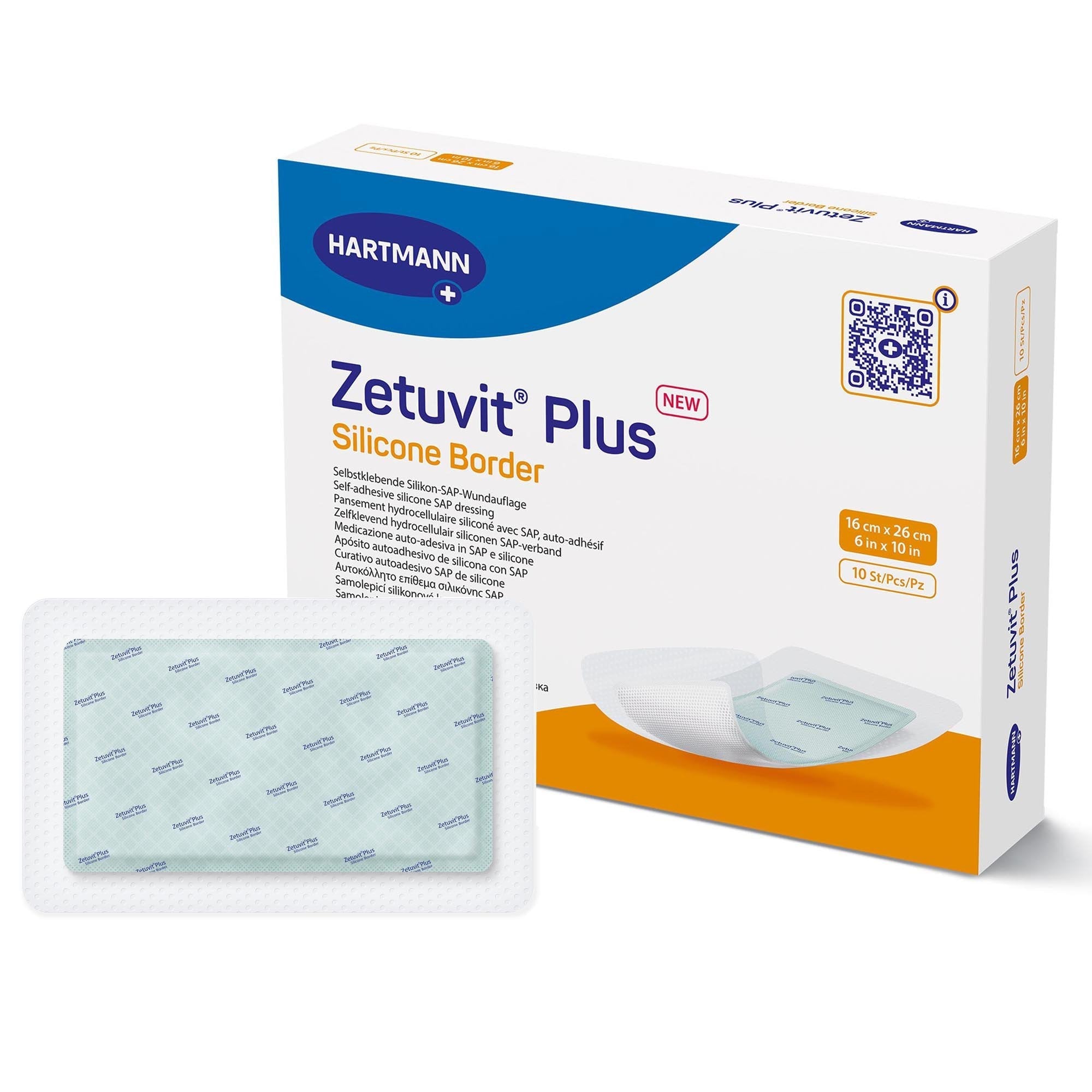 Super Absorbent Dressing Zetuvit Plus Silicone Border Silicone Adhesive 6 X 10 Inch Rectangle
