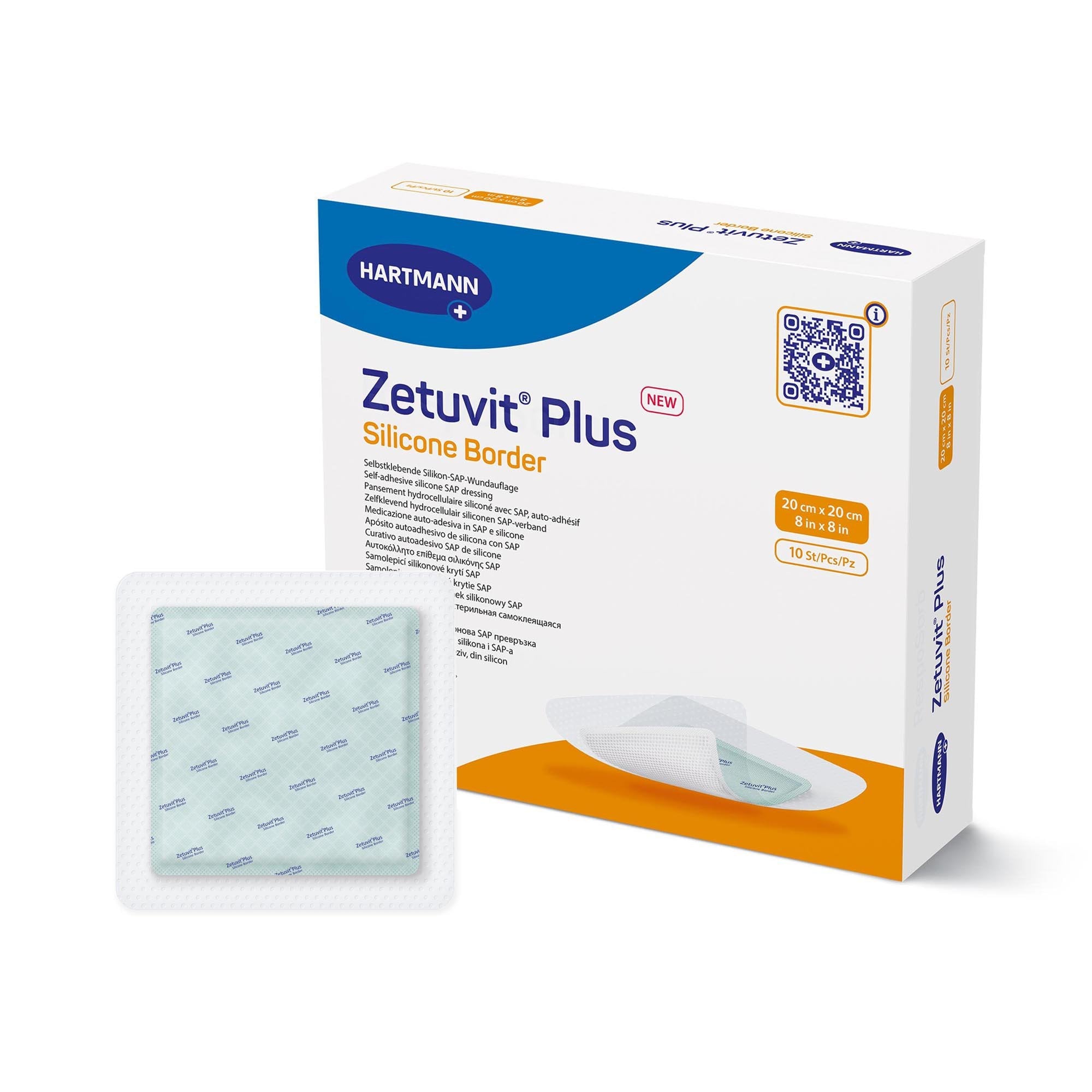 Super Absorbent Dressing Zetuvit Plus Silicone Border Silicone Adhesive 8 X 8 Inch Square