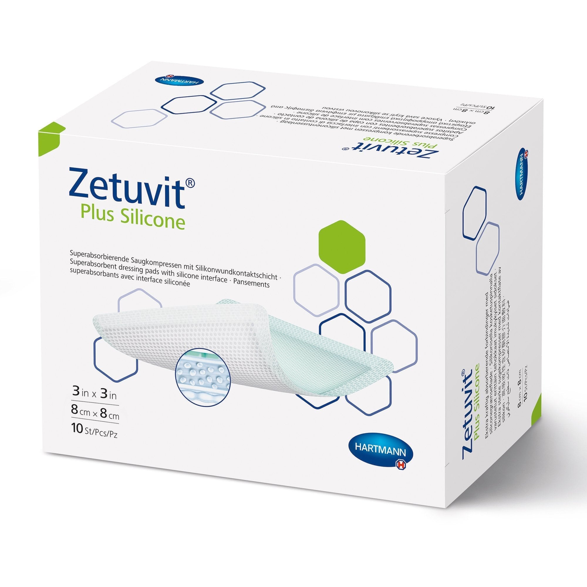 Super Absorbent Dressing Zetuvit Plus Silicone Silicone Adhesive 3 X 3 Inch Square