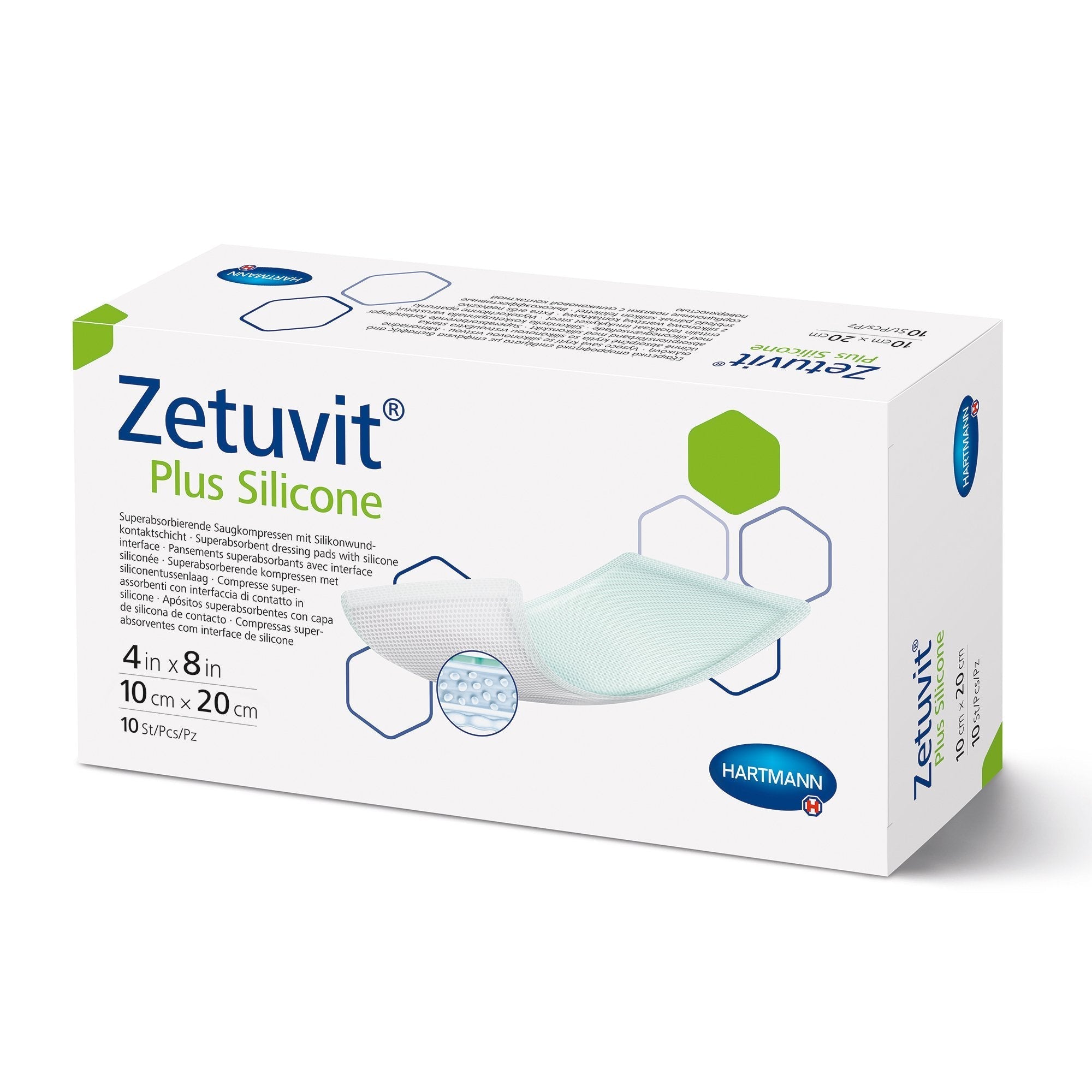 Super Absorbent Dressing Zetuvit Plus Silicone Silicone Adhesive 4 X 8 Inch Rectangle