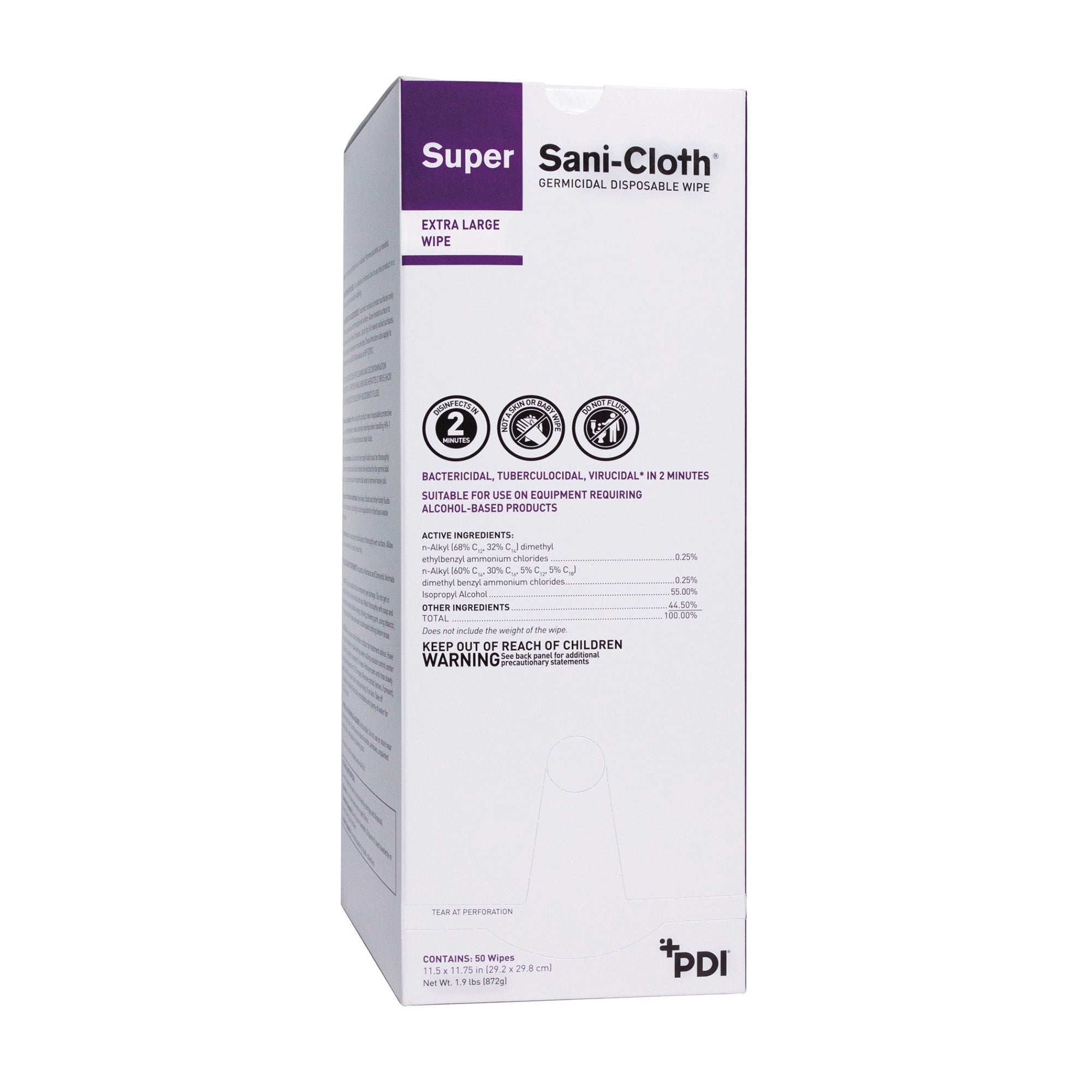 Super Sani Cloth Surface Disinfectant Cleaner Premoistened Germicidal Manual Pull Wipe 50 Count Individual Packet Alcohol Scent NonSterile